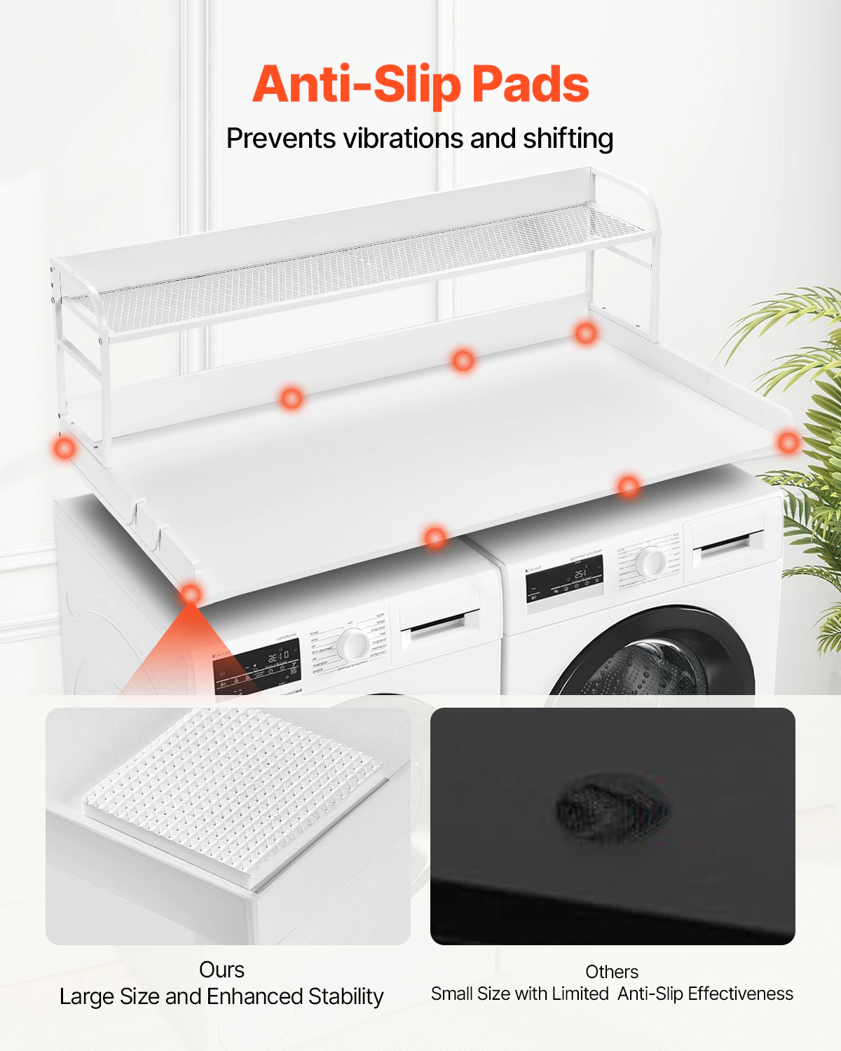 HONGGE Washer Dryer Countertop with 2-Tier Shelf 54" x 27" Wooden Washer and Dryer Countertop with Anti-Slip Pads