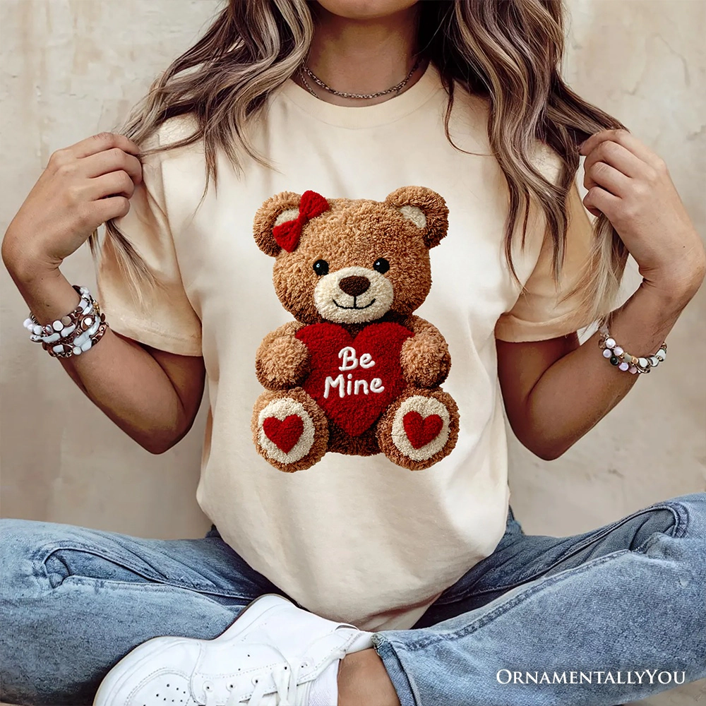 OrnamentallyYou Womens Bear Toy "Be Mine" Valentine T-Shirt