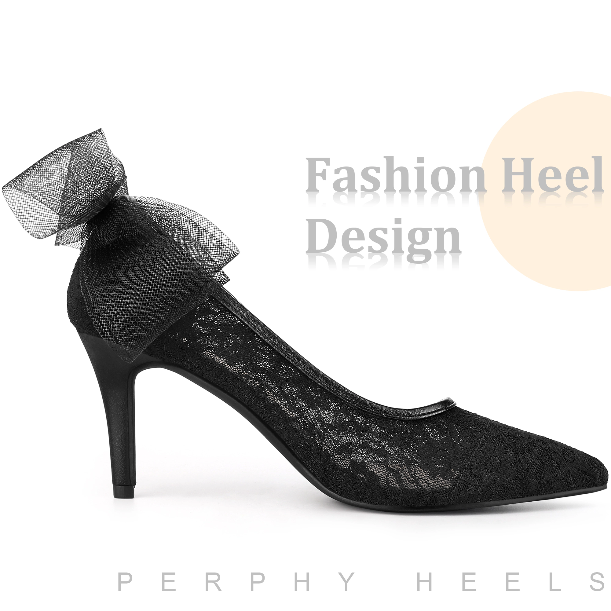 BLISSFUL STEP Women Pointed Toe Bow Decor Stiletto Heel Pumps