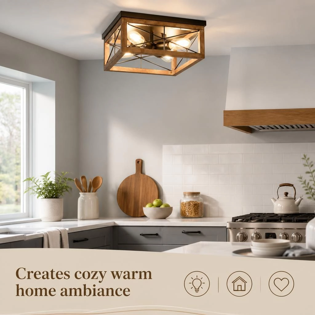 ELEMENT ACE Round Wood Metal Flush Mount Ceiling Light