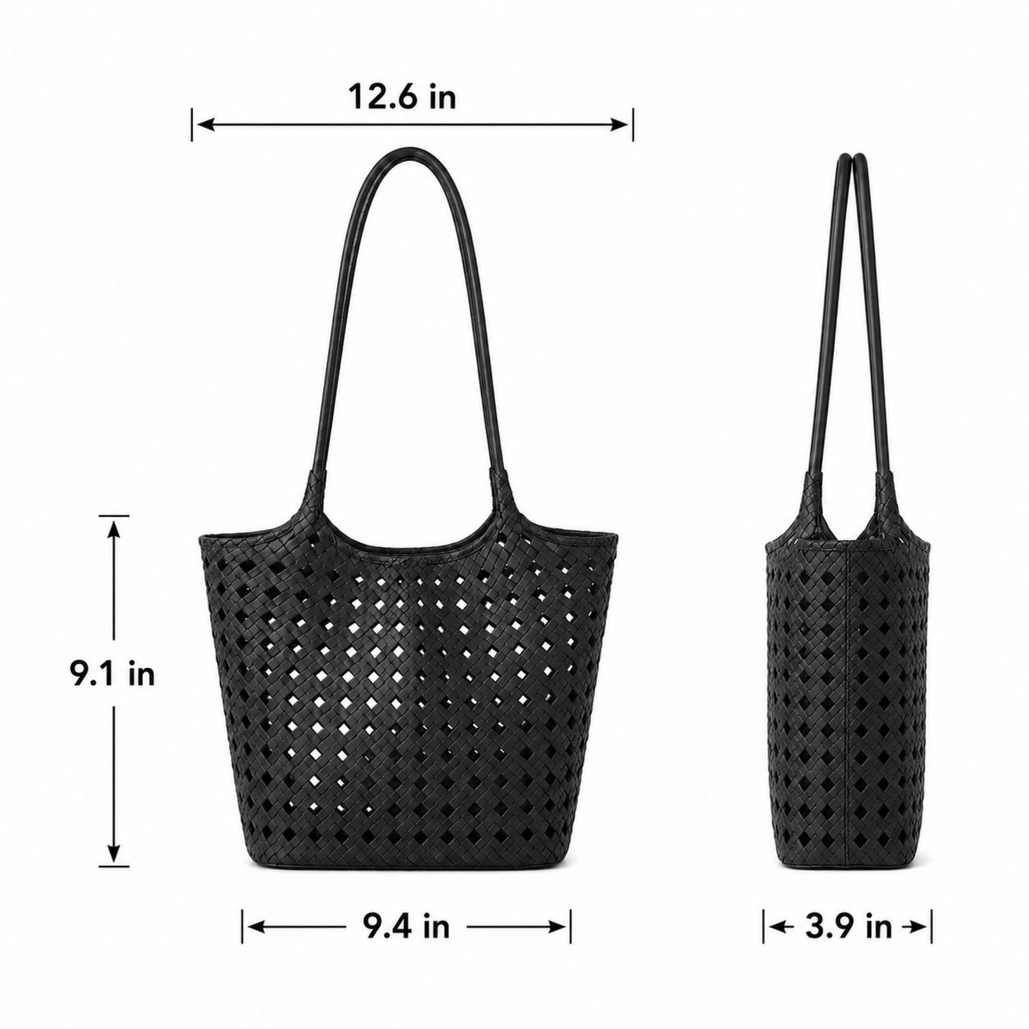 Alilang Women's Woven Shoulder Bag with Cutout Design Soft Faux Leather Feel Tote and Inner Pouch