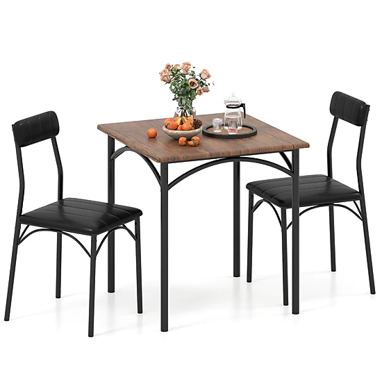 LJG 3-Piece Dining Table Set Square Kitchen Table and 2 Chairs for Dining Room