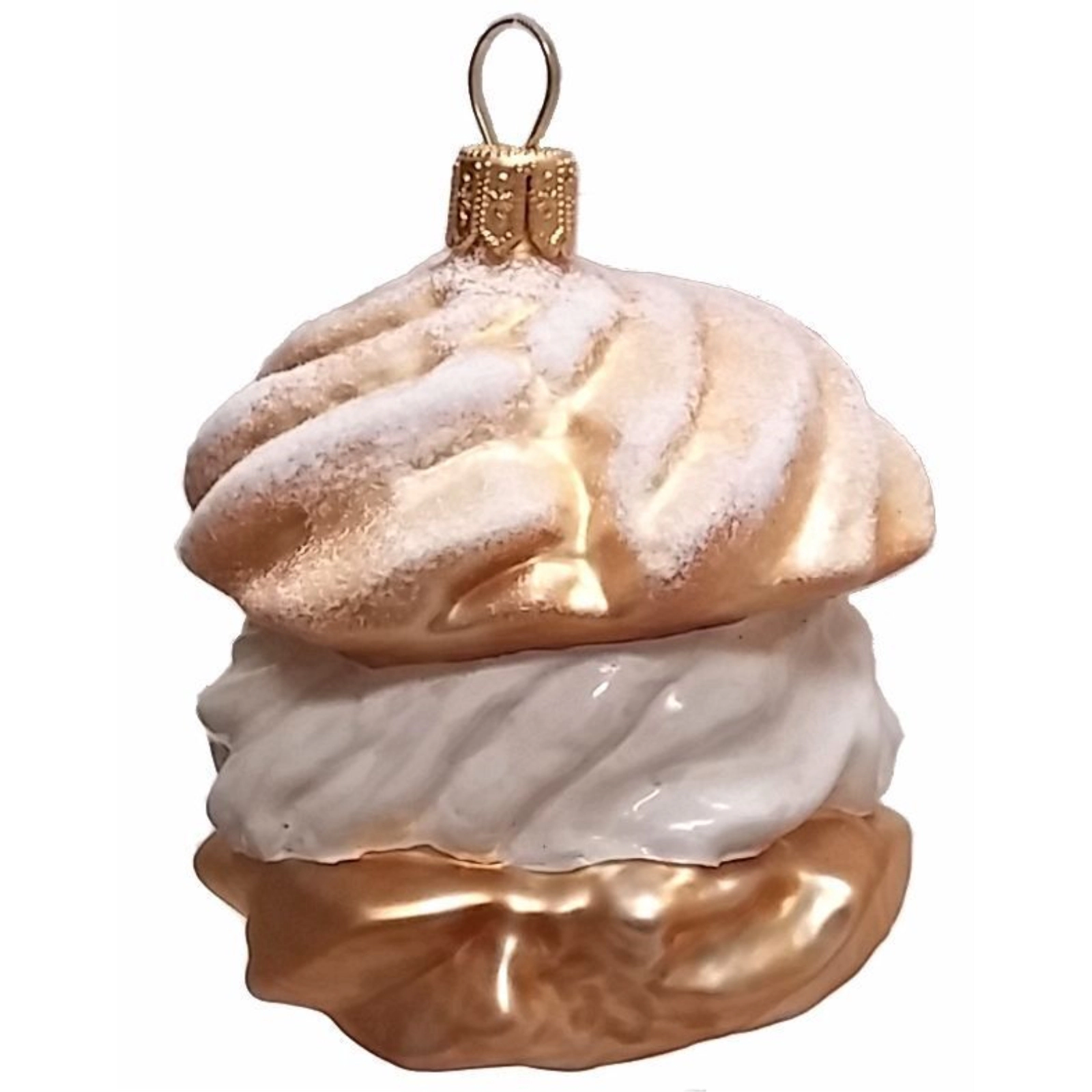 Pinnacle Peak Trading Company Cream Puff Dessert Polish Blown Glass Christmas Ornament Set of 2 Decorations