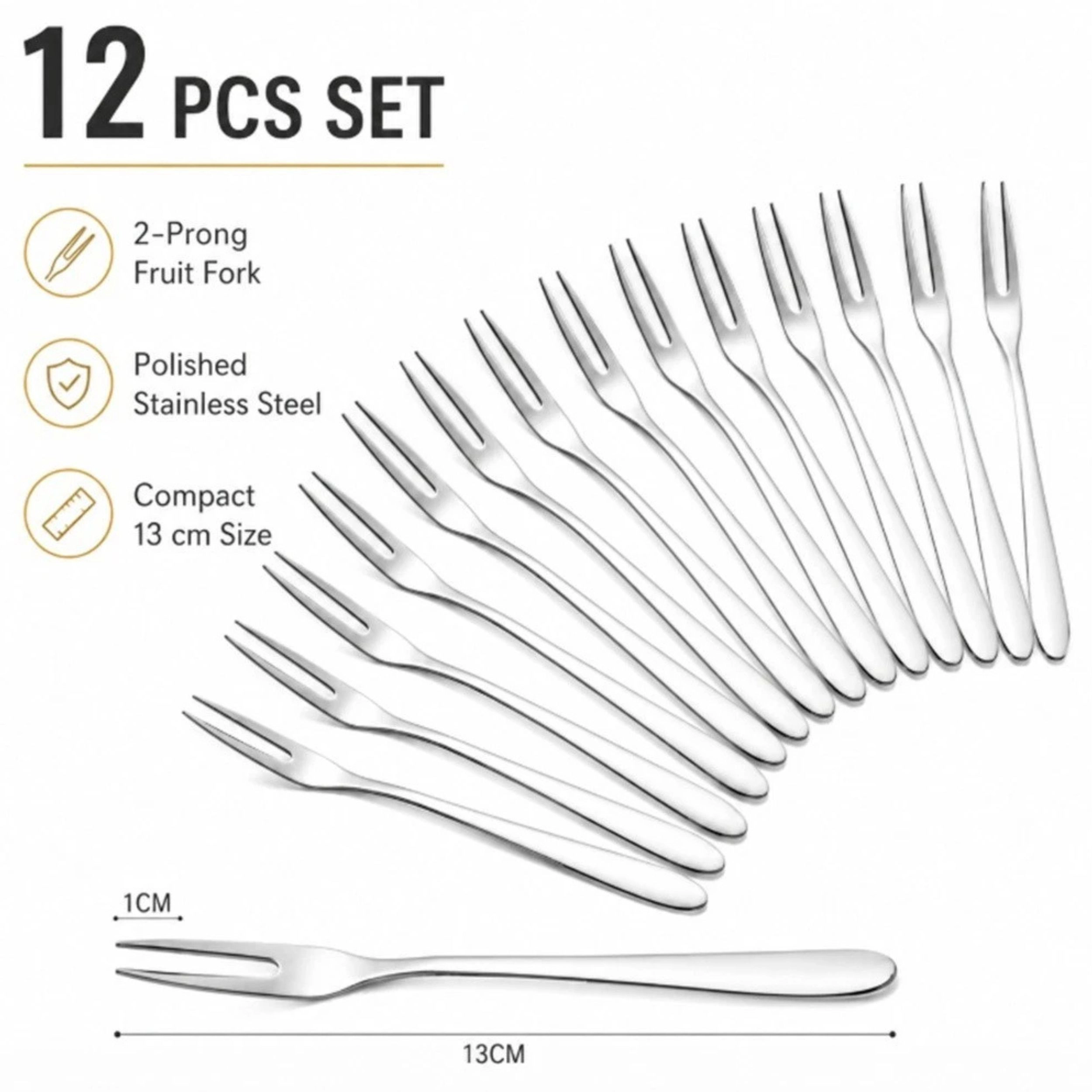 Home Collection 12-Piece Stainless Steel Mini 2-Prong Dessert & Appetizer Fork Set