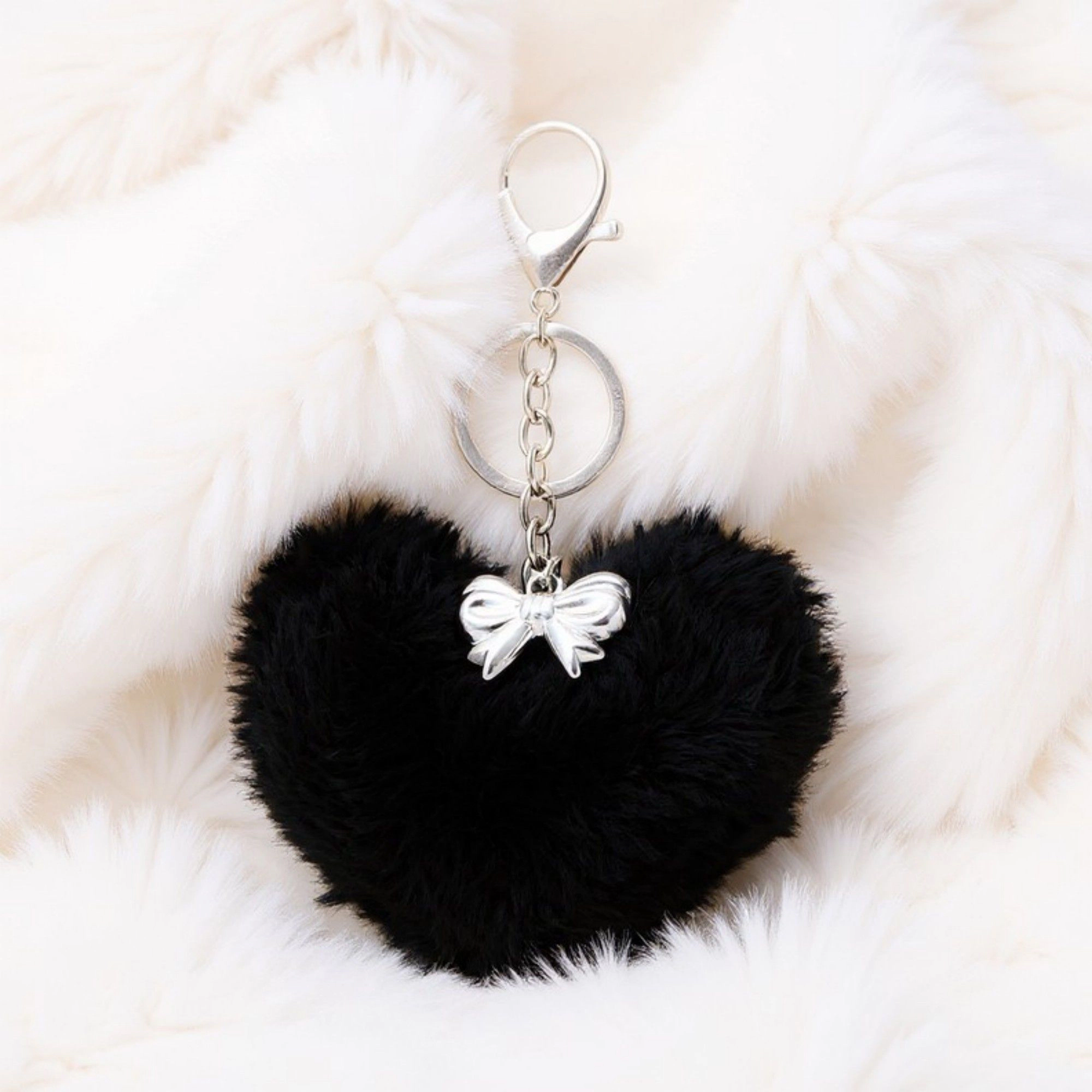 Alilang Women's Plush Heart Keychain with Metal Clip and Bow Charm for Bags Backpacks Purses