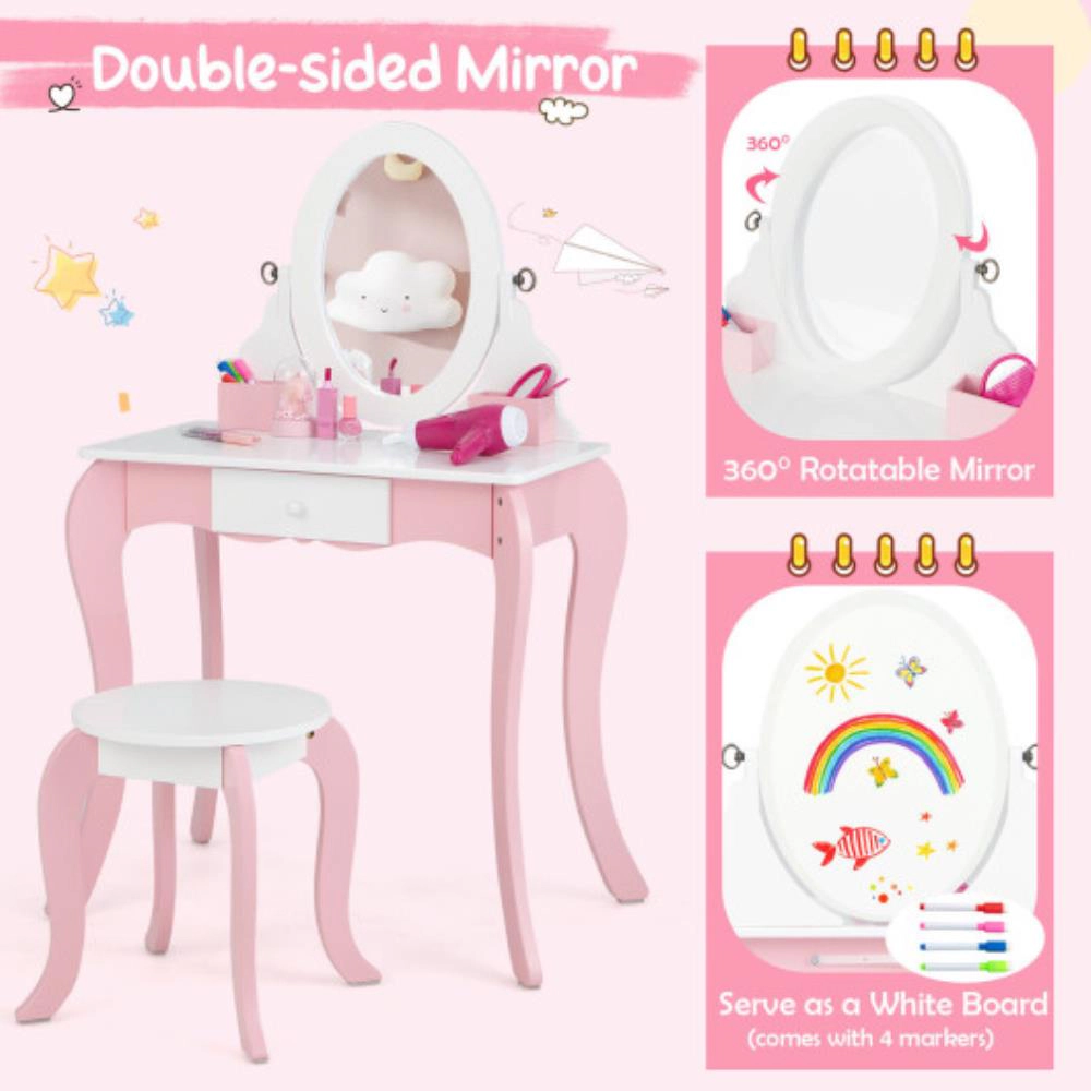 Hivvago Pretend Kids Vanity Set With 360Â° Rotatable Mirror And Play Accessories