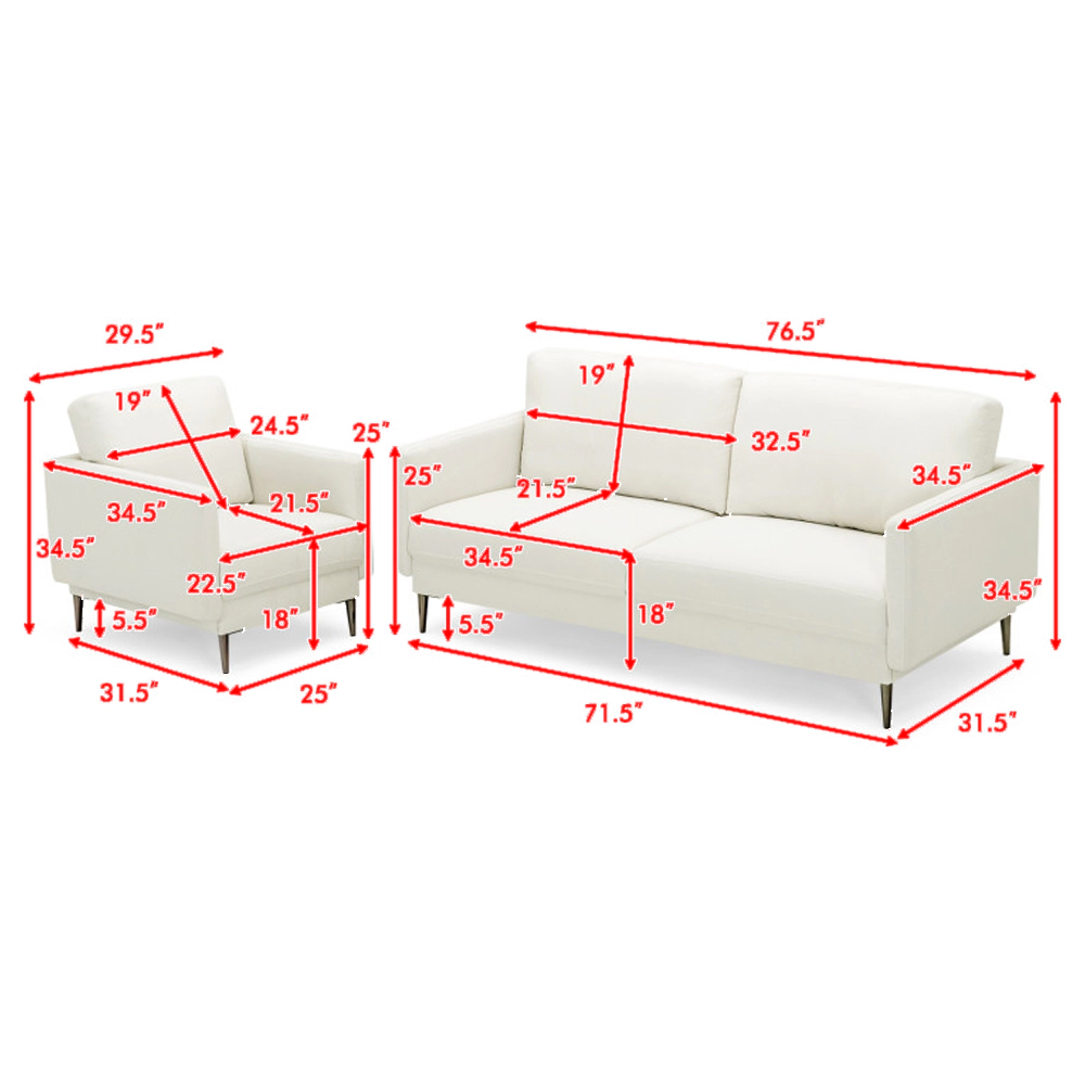 Hivvago Contemporary Upholstered Sofa with Sturdy Metal Legs and Plush Back Cushions