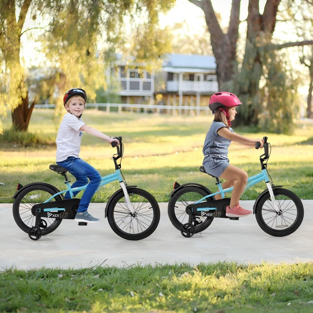 SUGIFT Blue Detachable Training Wheels Kickstand Reflectors and Bell Kids 18 Inch Bike