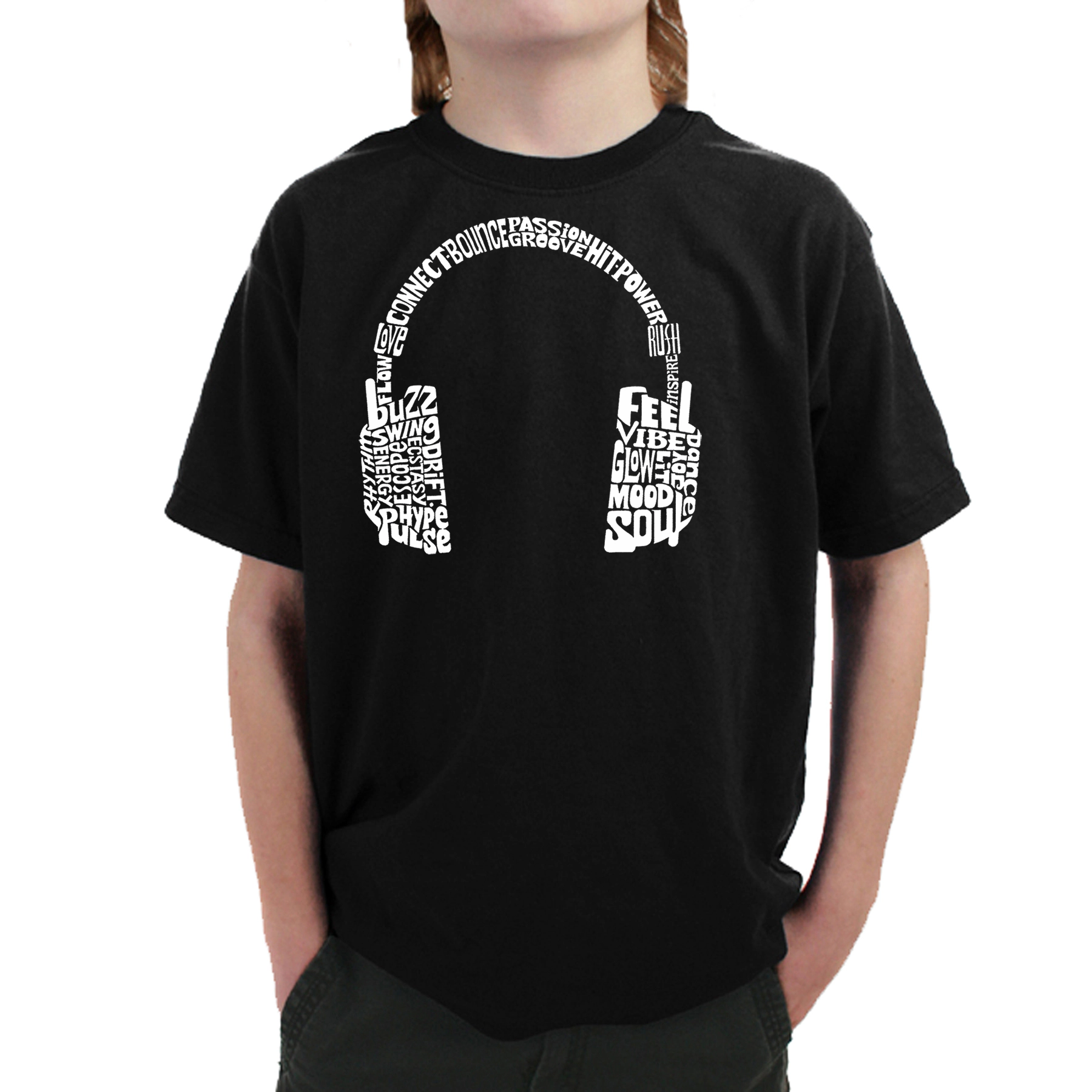 LA Pop Art Boy's Word T-Shirt - Mood Headphones