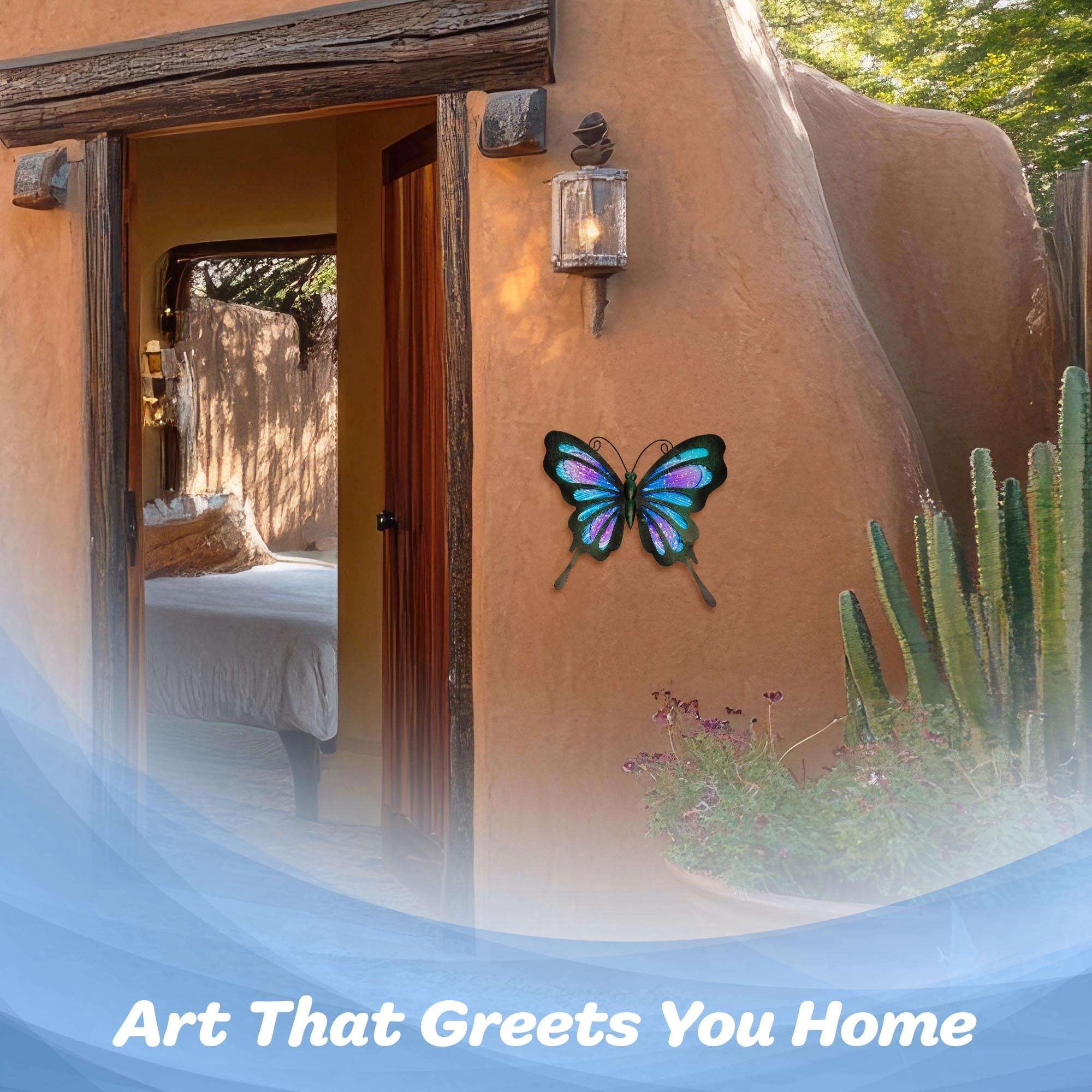 G128 Hand-Painted Blue and Purple Metal Butterfly Wall Art