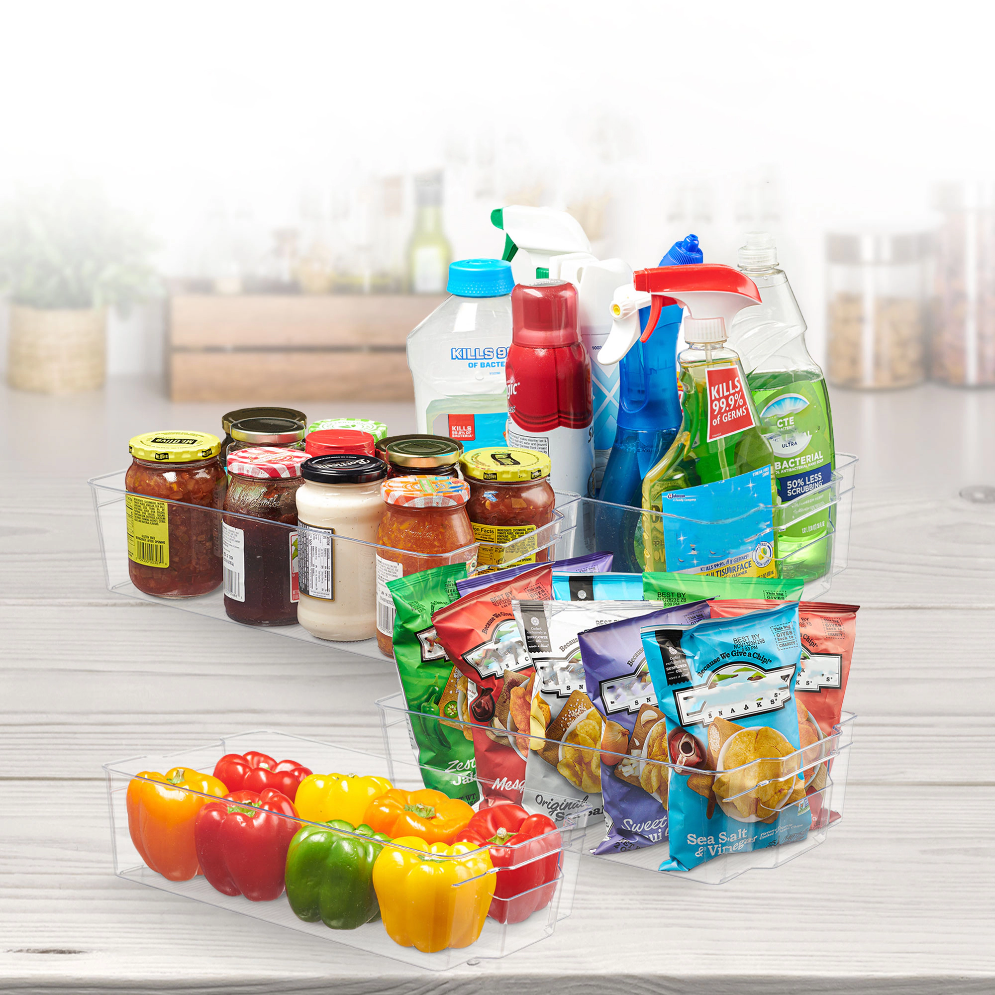 Cheer Collection 4-Pack Clear Stackable Refrigerator and Pantry Organizer Bins with Handles