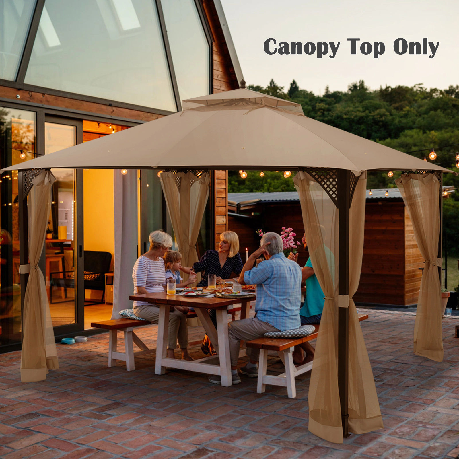 SUGIFT 10-ft x 12-ft Brown Gazebo Replacement Canopy Top with 2-Tier Vented Roof and Drainage Holes