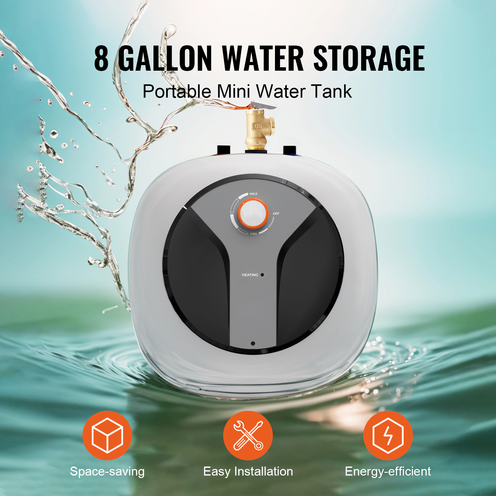HONGGE Electric Mini-Tank Water Heater Tank 1440W Hot Water Boiler Storage Safety Temperature Pressure Valve Easy