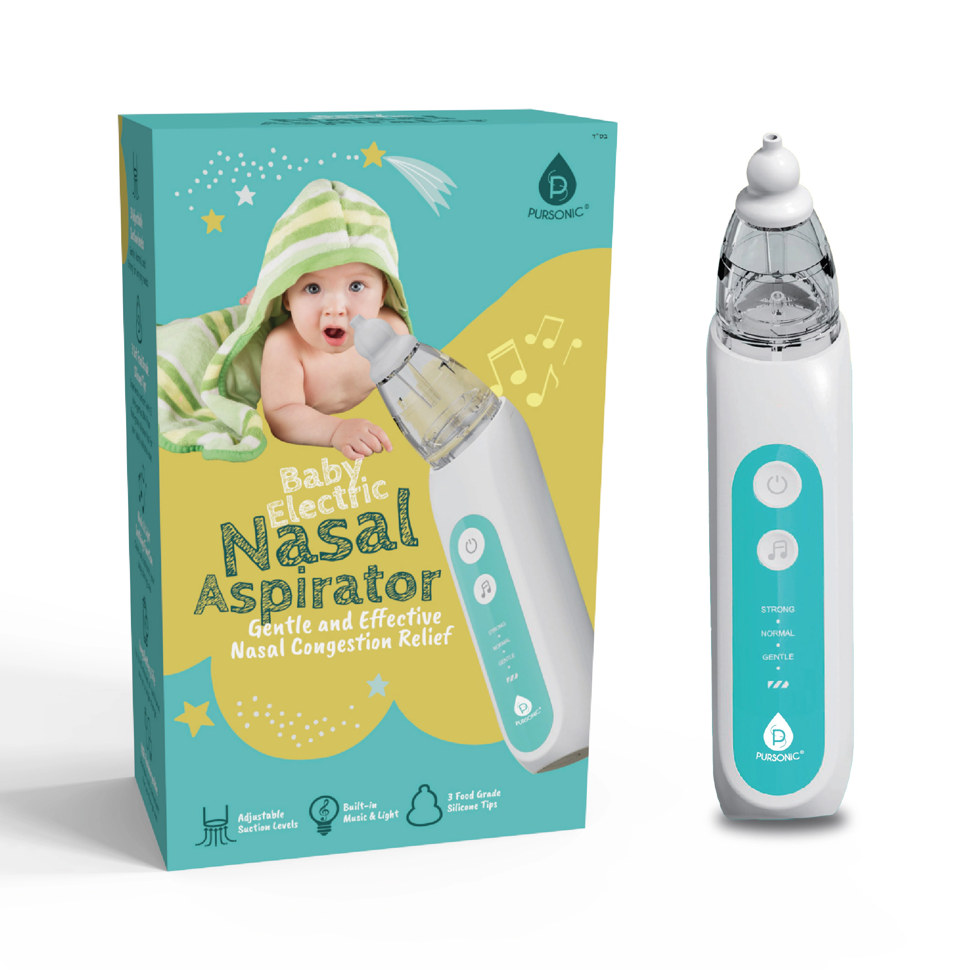 Pursonic Baby Gentle Electric Nasal Aspirator with Adjustable Suction & Silicone Tips