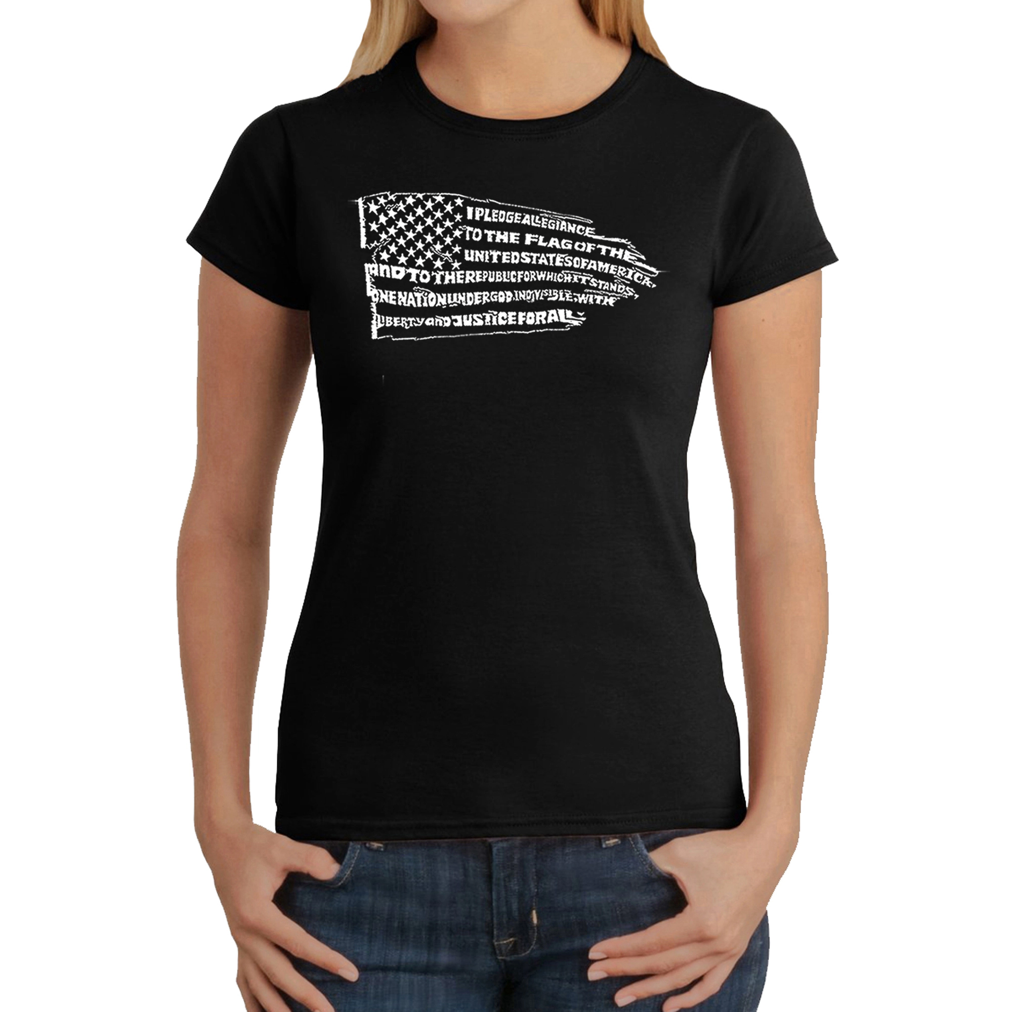 LA Pop Art Women's Word T-Shirt - Pledge of Allegiance Flag