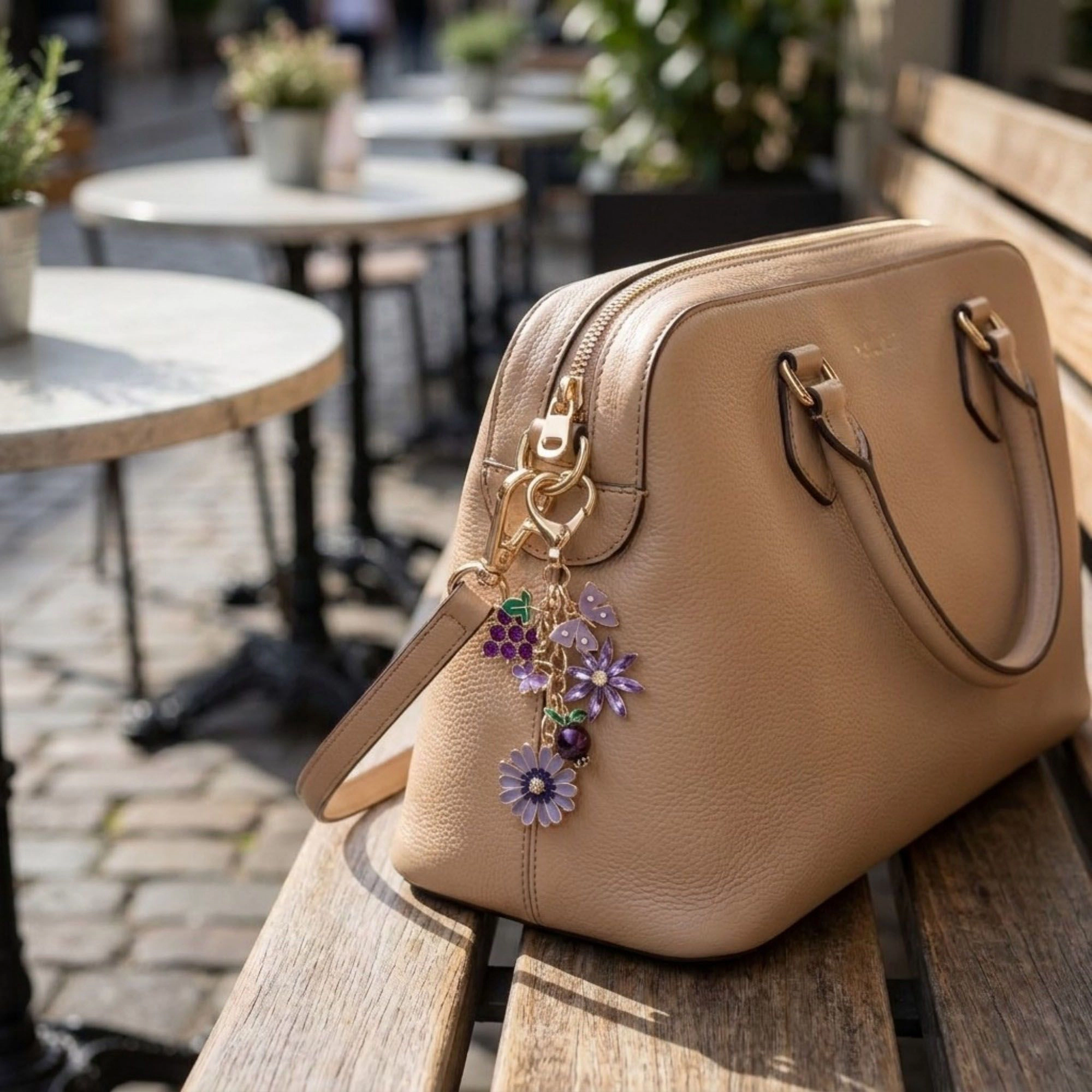 Alilang Women's Floral Charm Keychain with Heart Clip Pendant Multi Shape Metal Bag Charm Key Ring Accessory