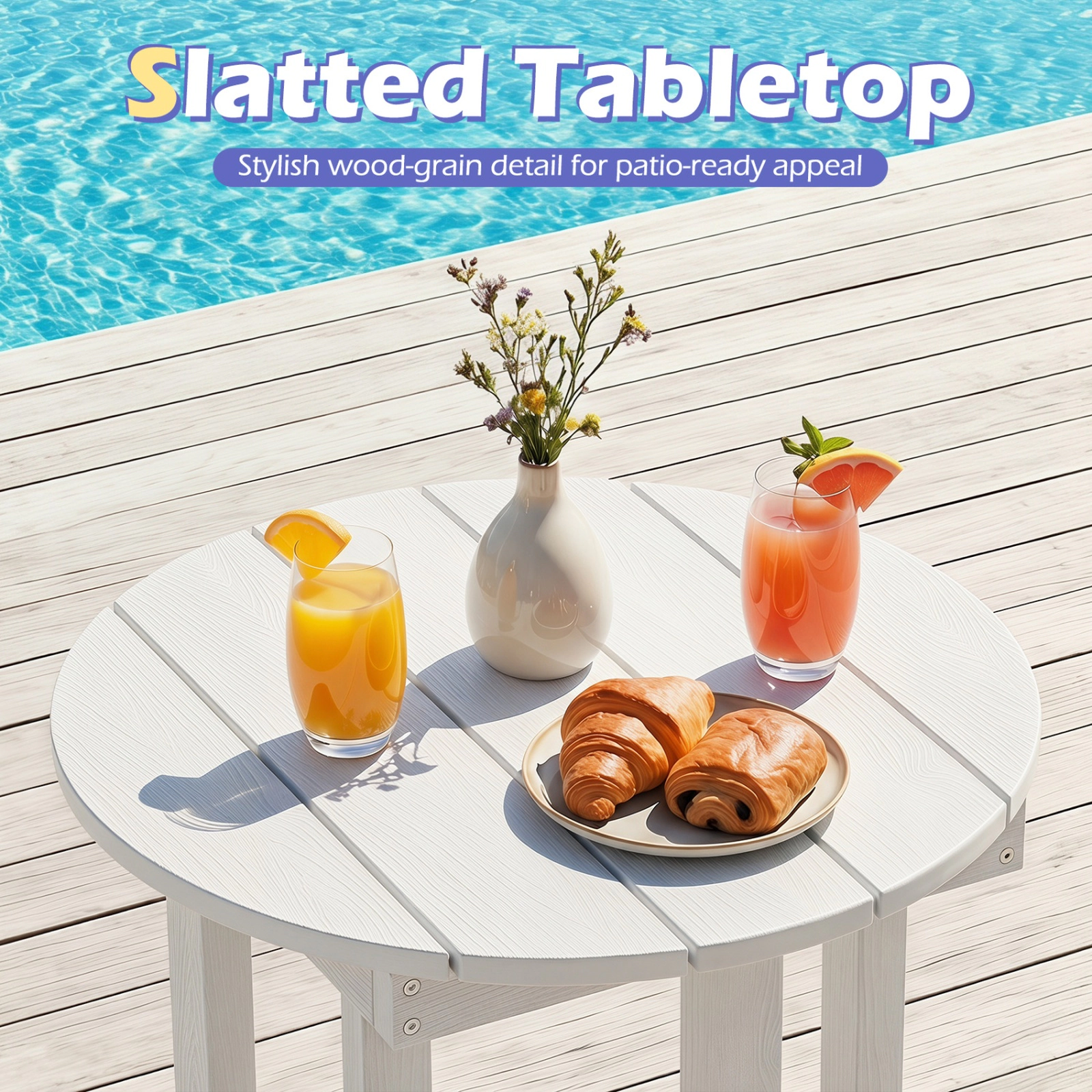SUGIFT White 18-in Square HIPS Outdoor Side Table, Slatted Top, X-Base