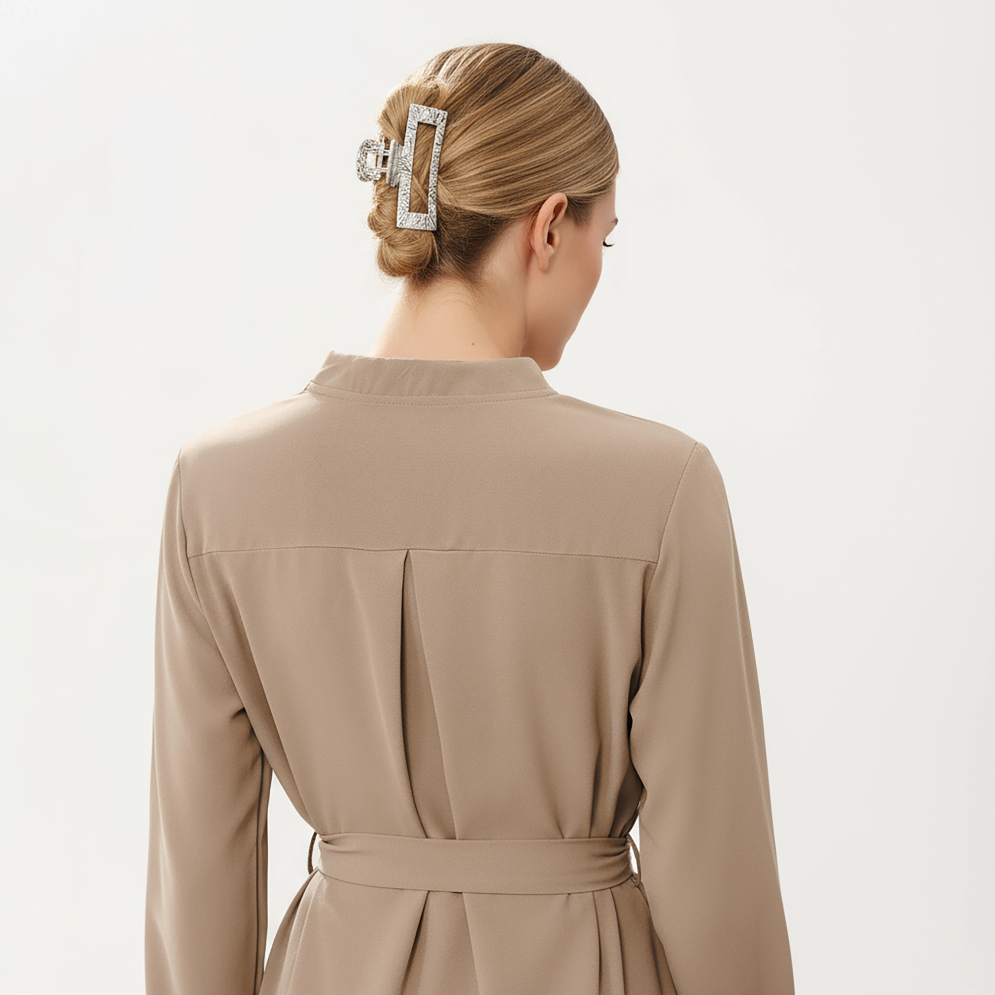 Anna-Kaci Women's Button Front Soft Drape Tie Waist Detail Smooth Structured Collarless Neckline Finish Dress