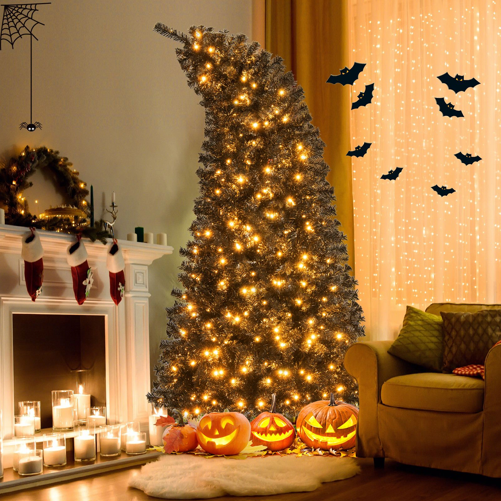 SlickBlue Black Artificial Halloween Tree with Adjustable Top