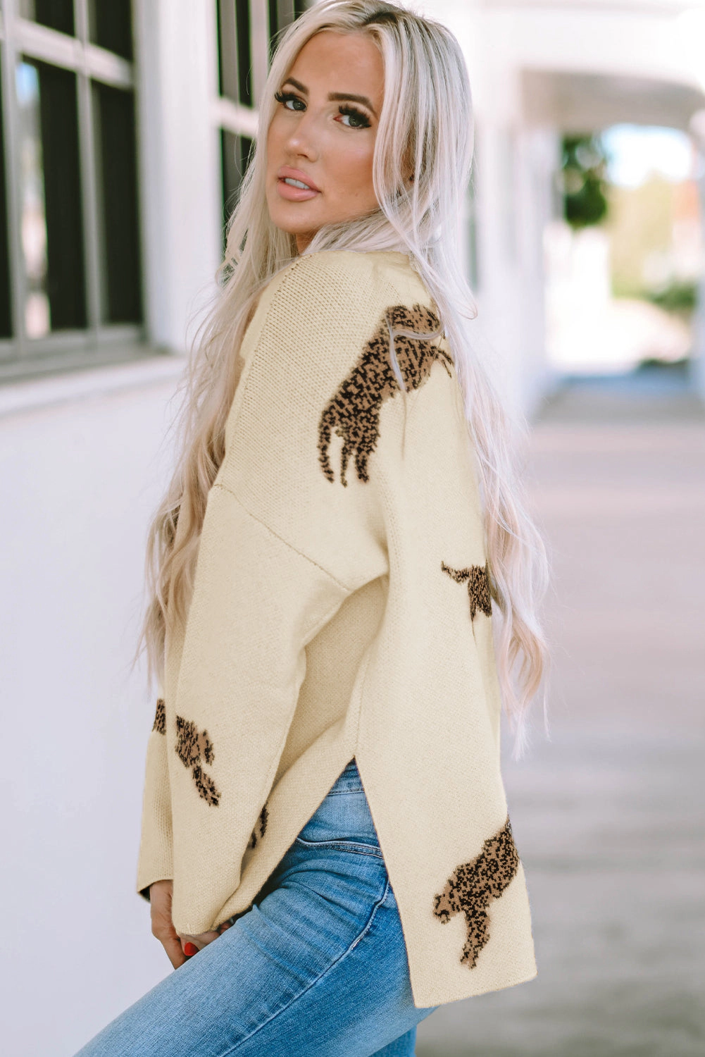 Threaded Pear Women's Harper Print High Hem Sweater