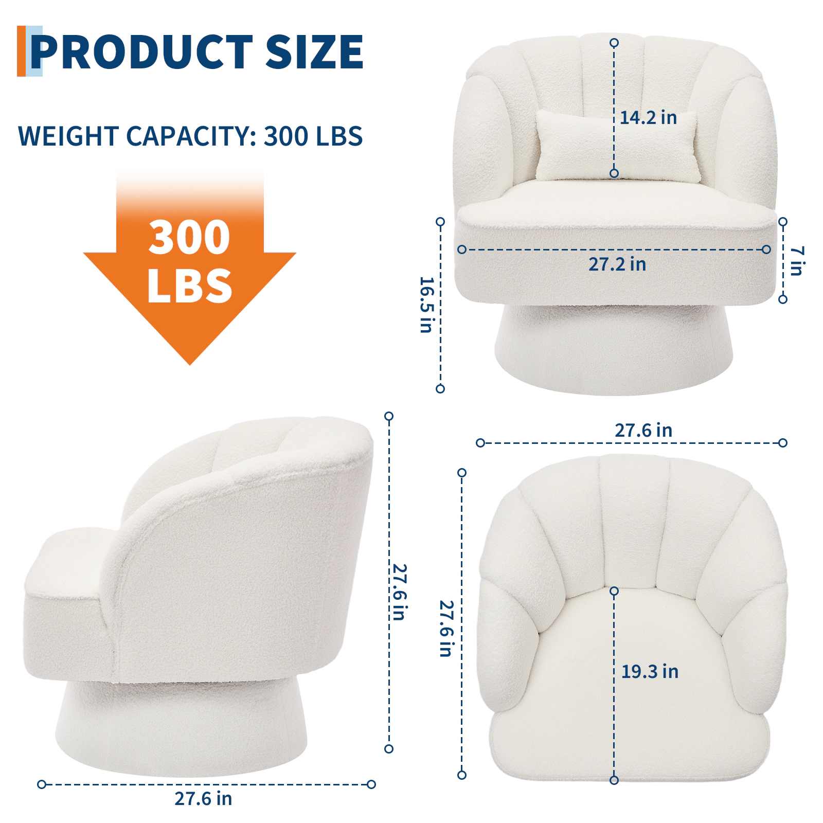 BebreezChic Beige Fleece 360 Swivel Barrel Accent Chair Round Upholstered Lounge Armchair for Living Room