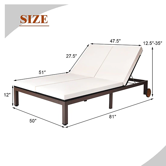 Hivvago 2-Person Patio Rattan Lounge Chair with Adjustable Backrest