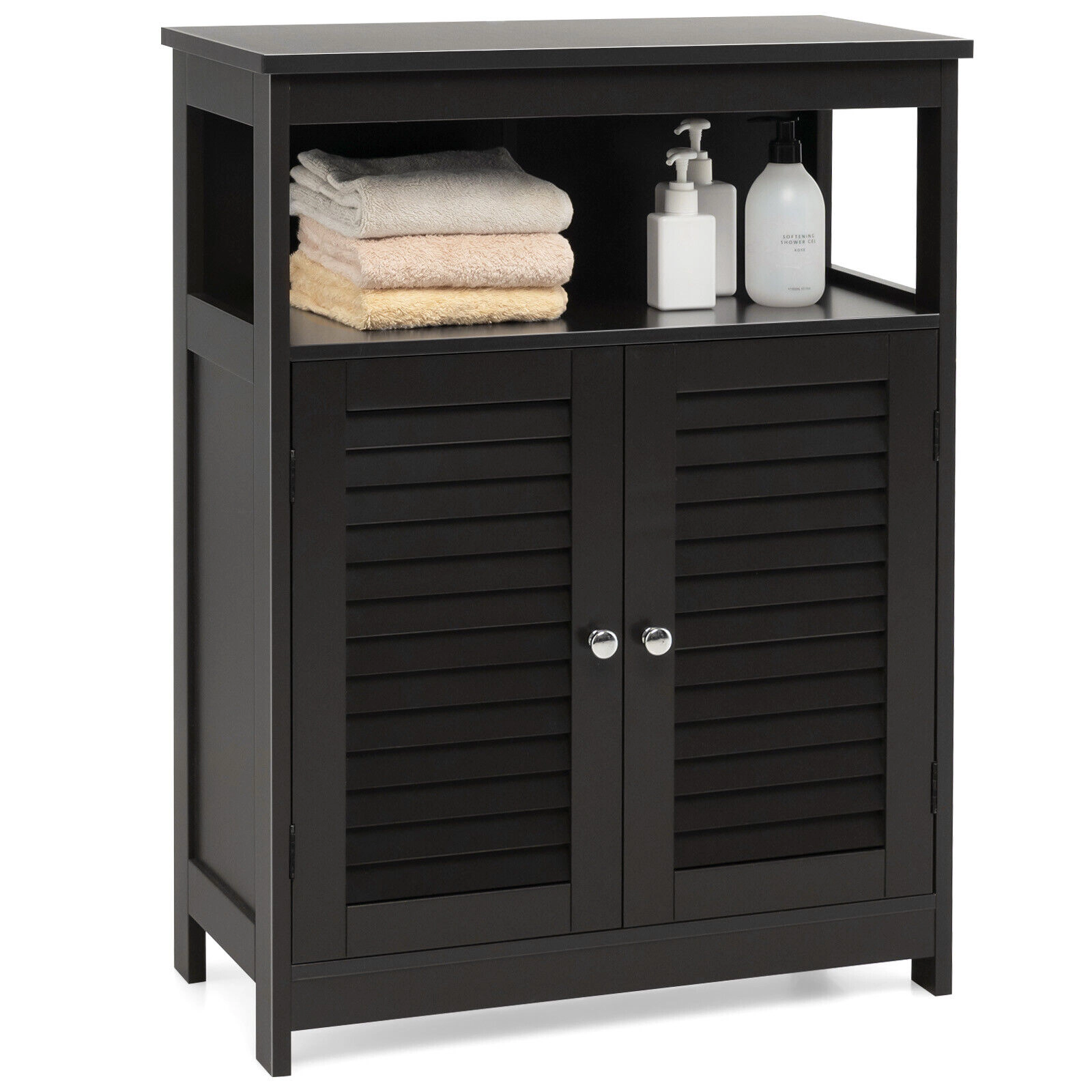 SlickBlue Freestanding Bathroom Cabinet with Open Shelves and Doors
