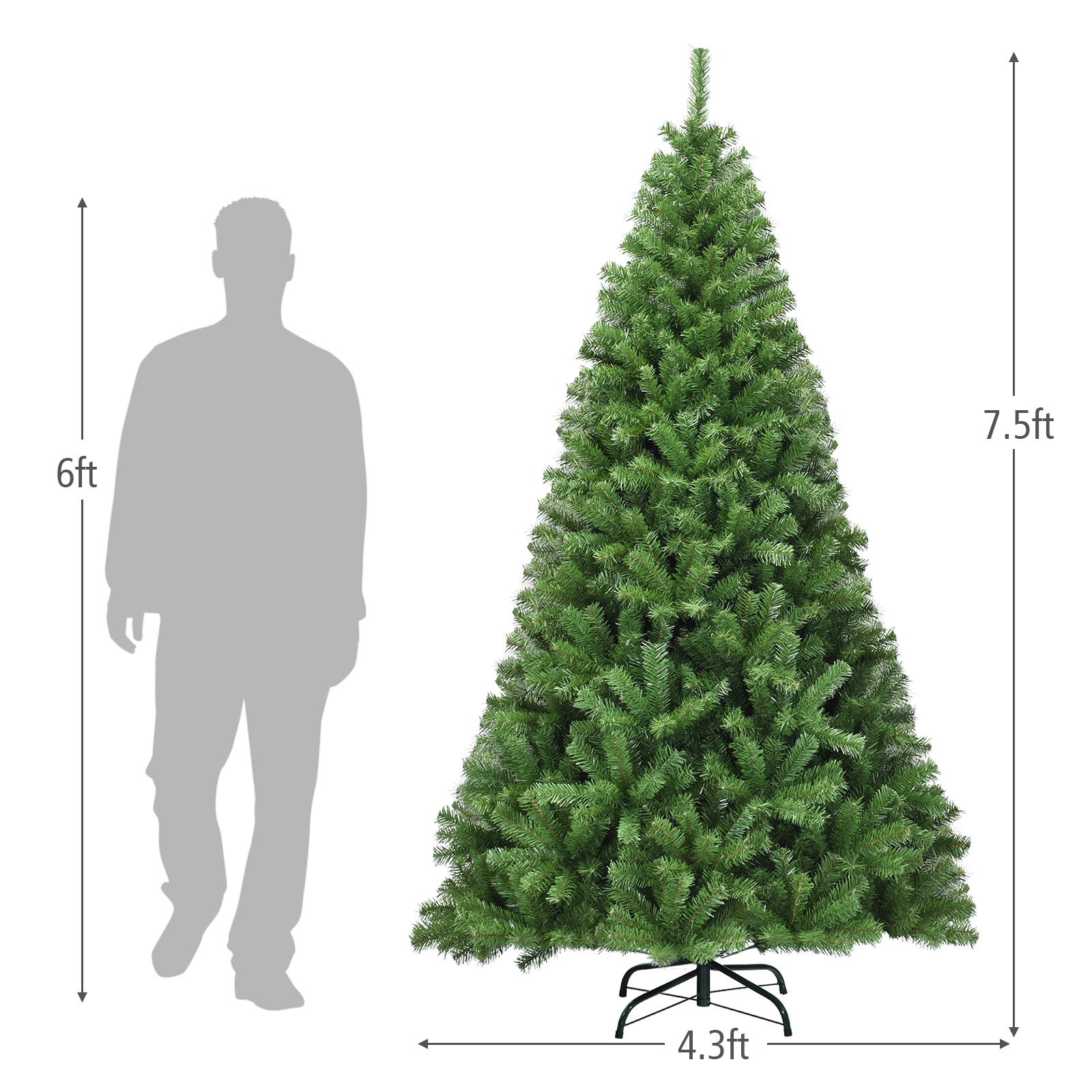 SUGIFT 7.5-ft Hinged 3 Section Iron Stand Unlit Artificial Christmas Tree 1346 Dense PVC Branch Tips Green