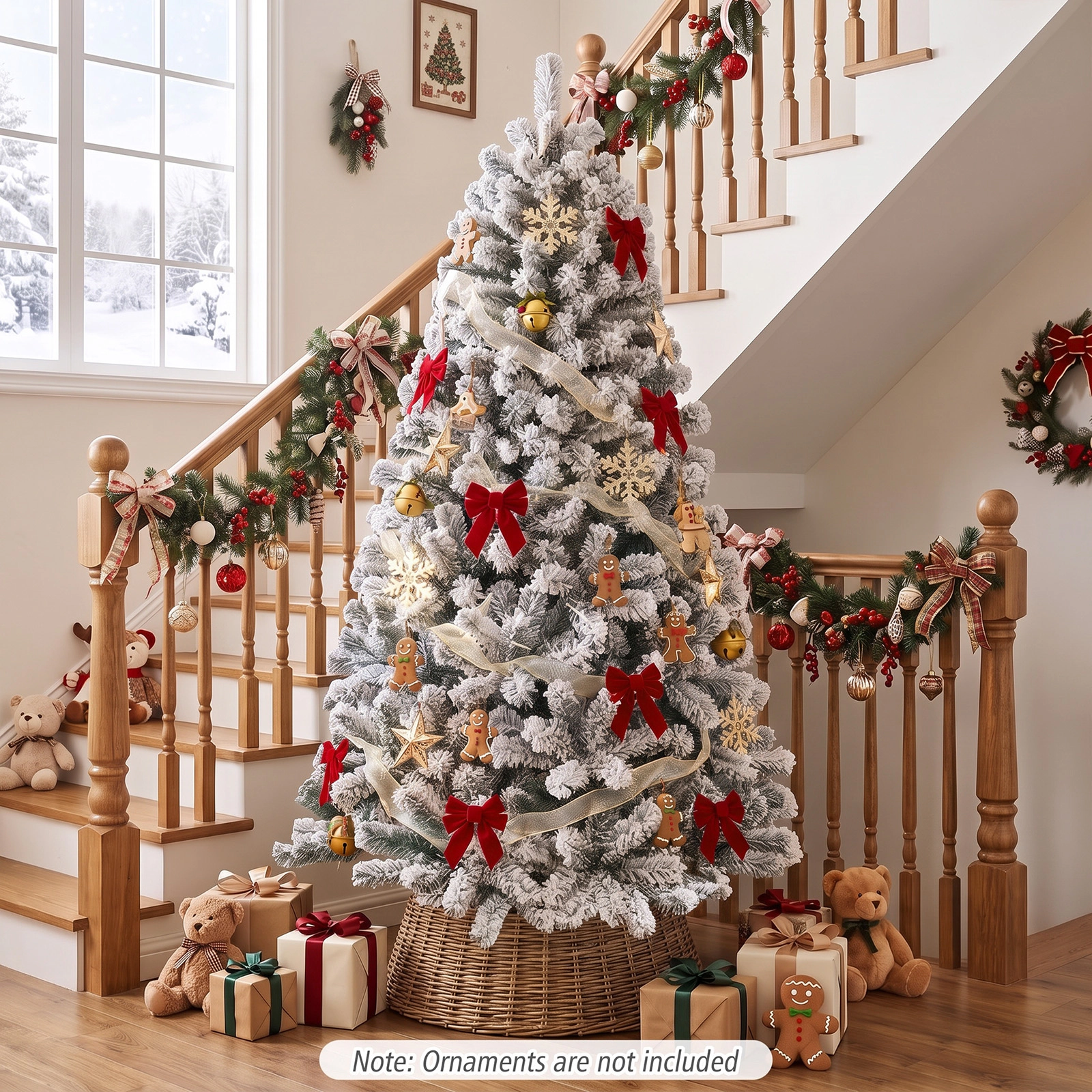 Costway 9 FT Flocked Cedar Christmas Tree Unlit Hinged White