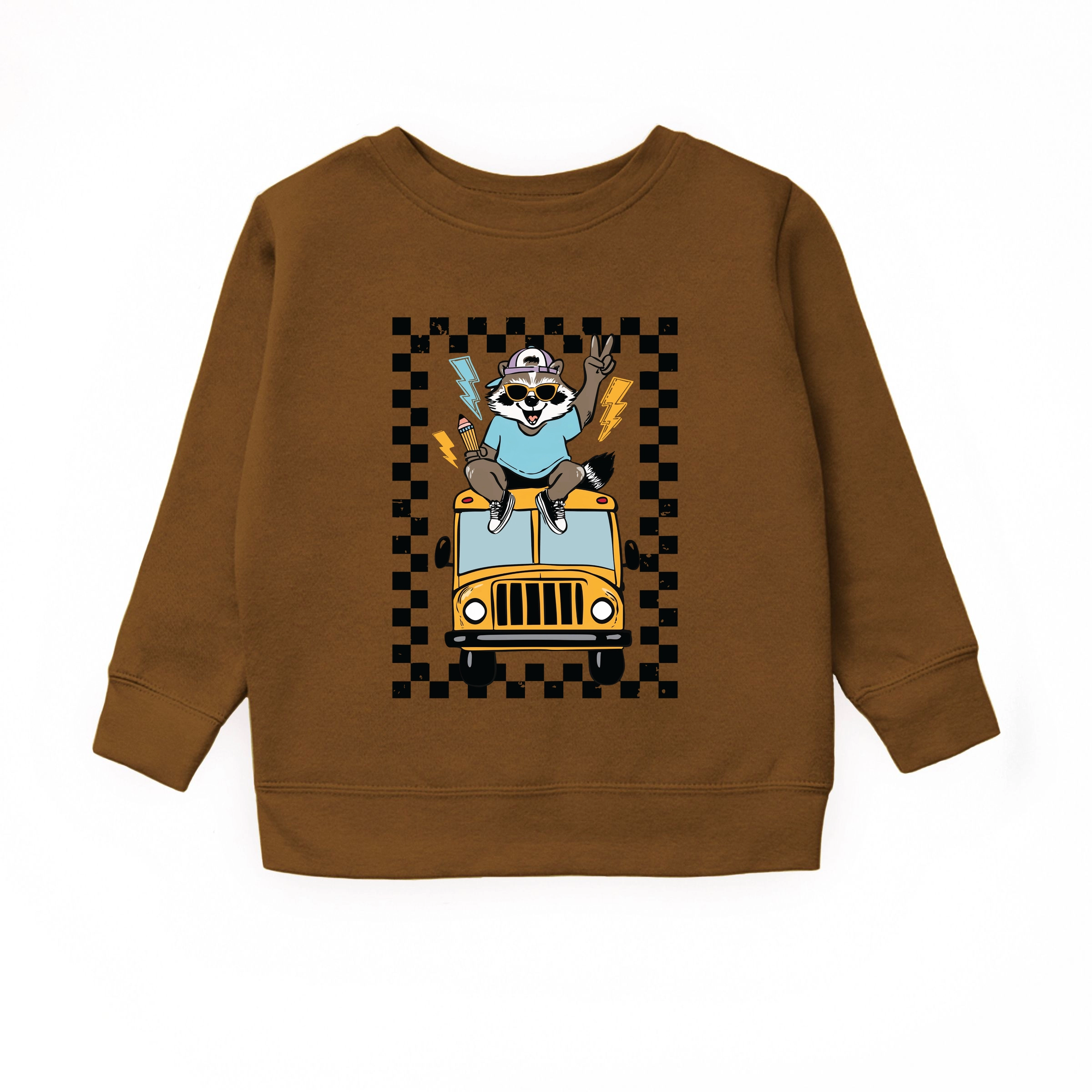 The Juniper Shop - Youth Graphic Sweatshirt Racoon School Bus Lightning