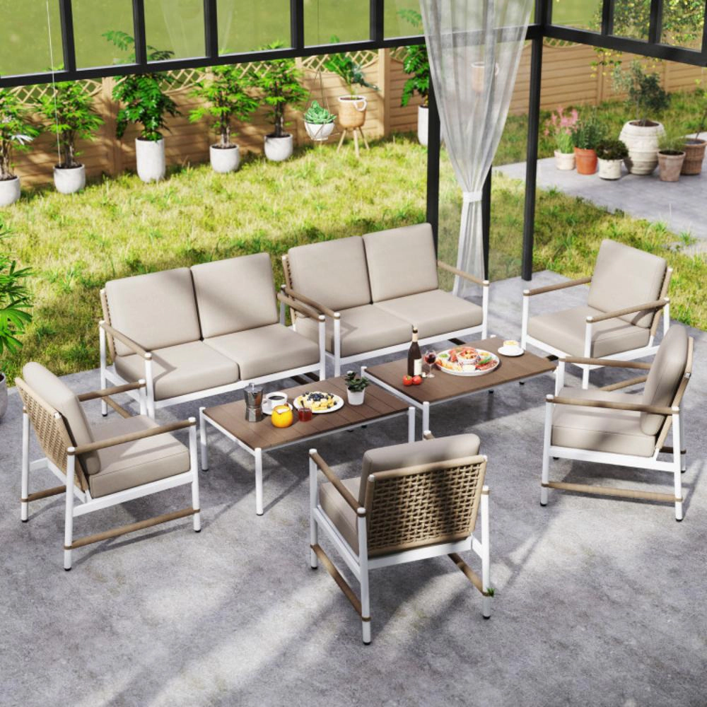 Hivvago 4 Pieces Patio Furniture Set With Thick Cushions And A Coffee Table-Gray