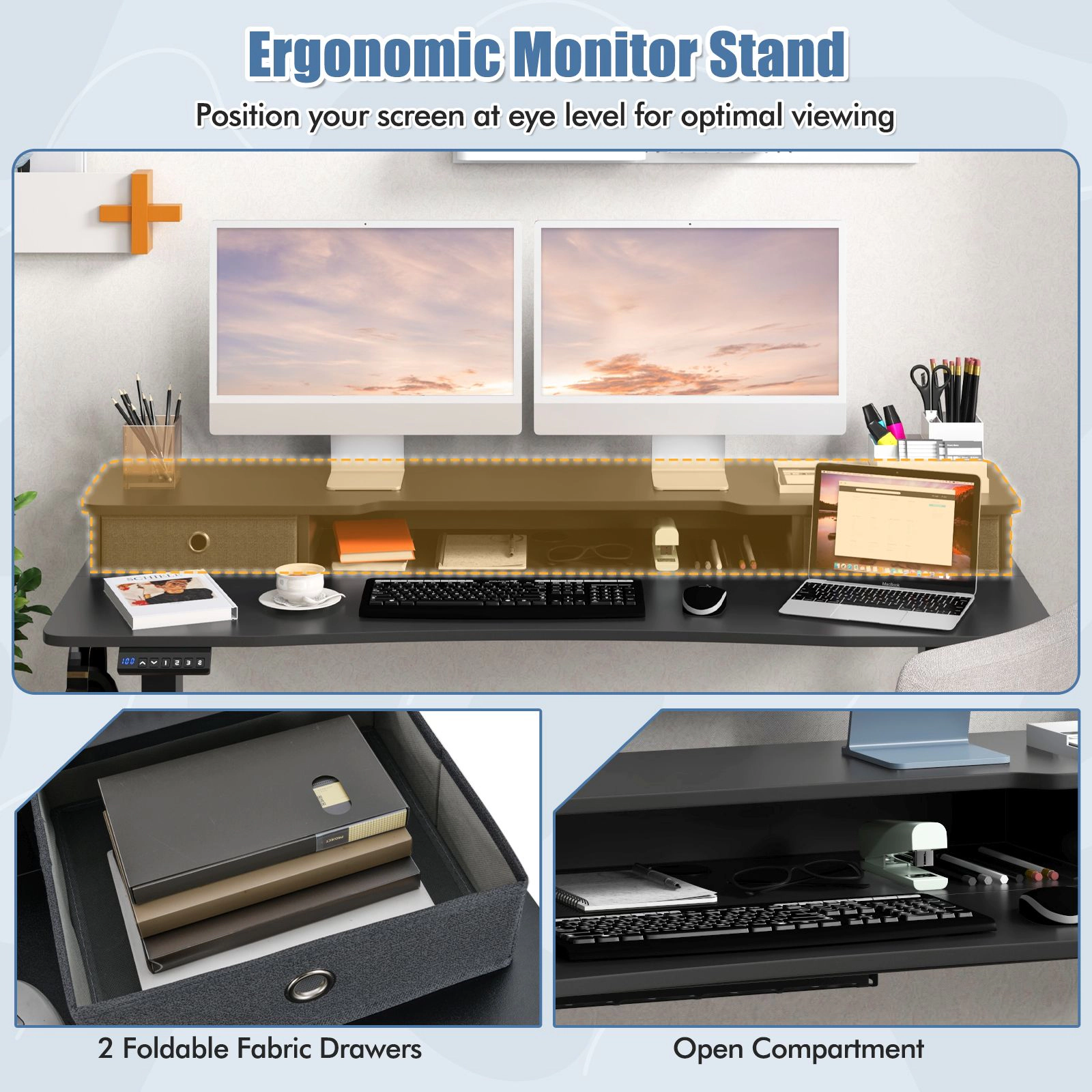 SlickBlue Electric Sit Stand Desk with Dual Drawer Storage