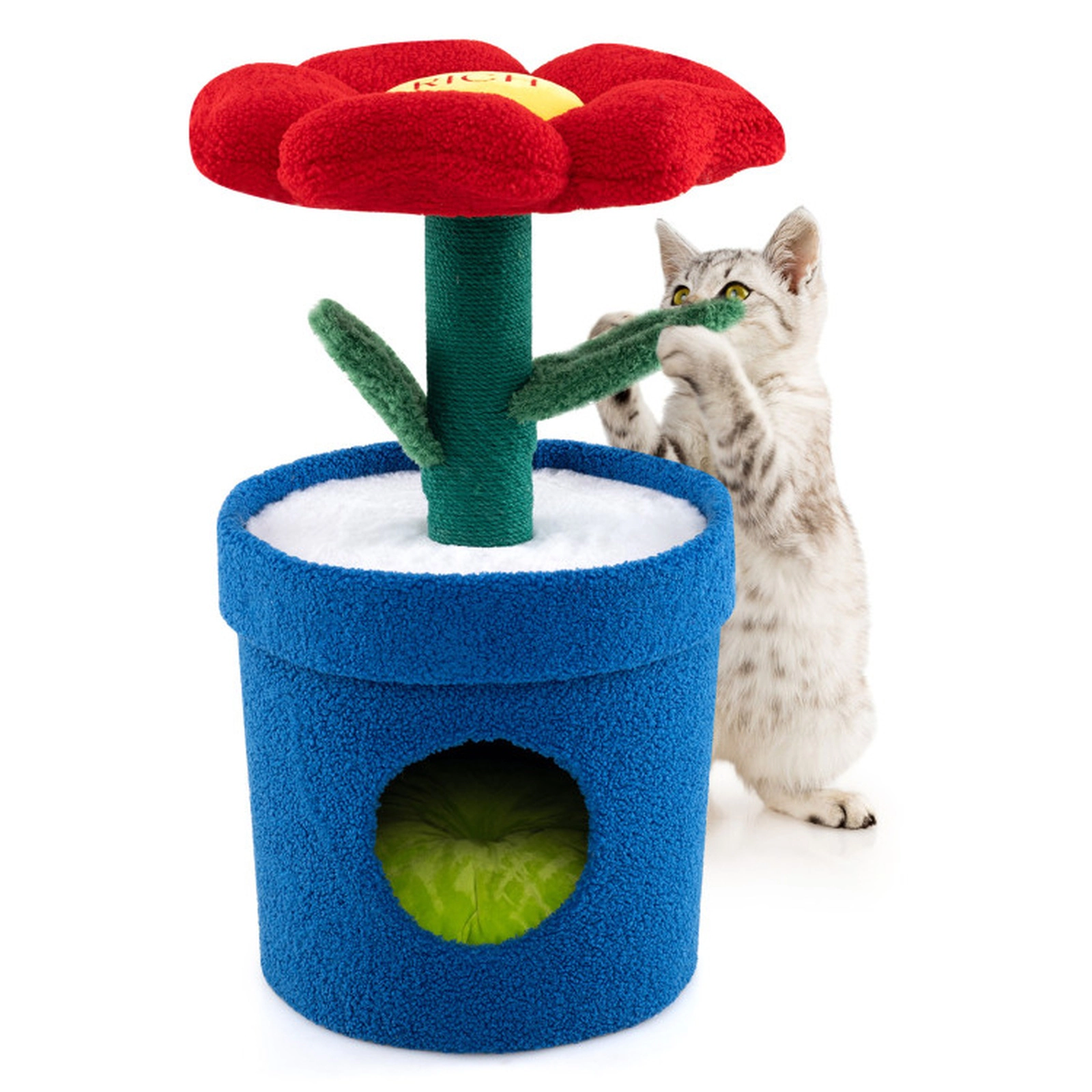 SUGIFT 28.5-in Flower-Shaped Compact Cat Tree Tower with Planter Condo Jute Posts and Leaf Toys