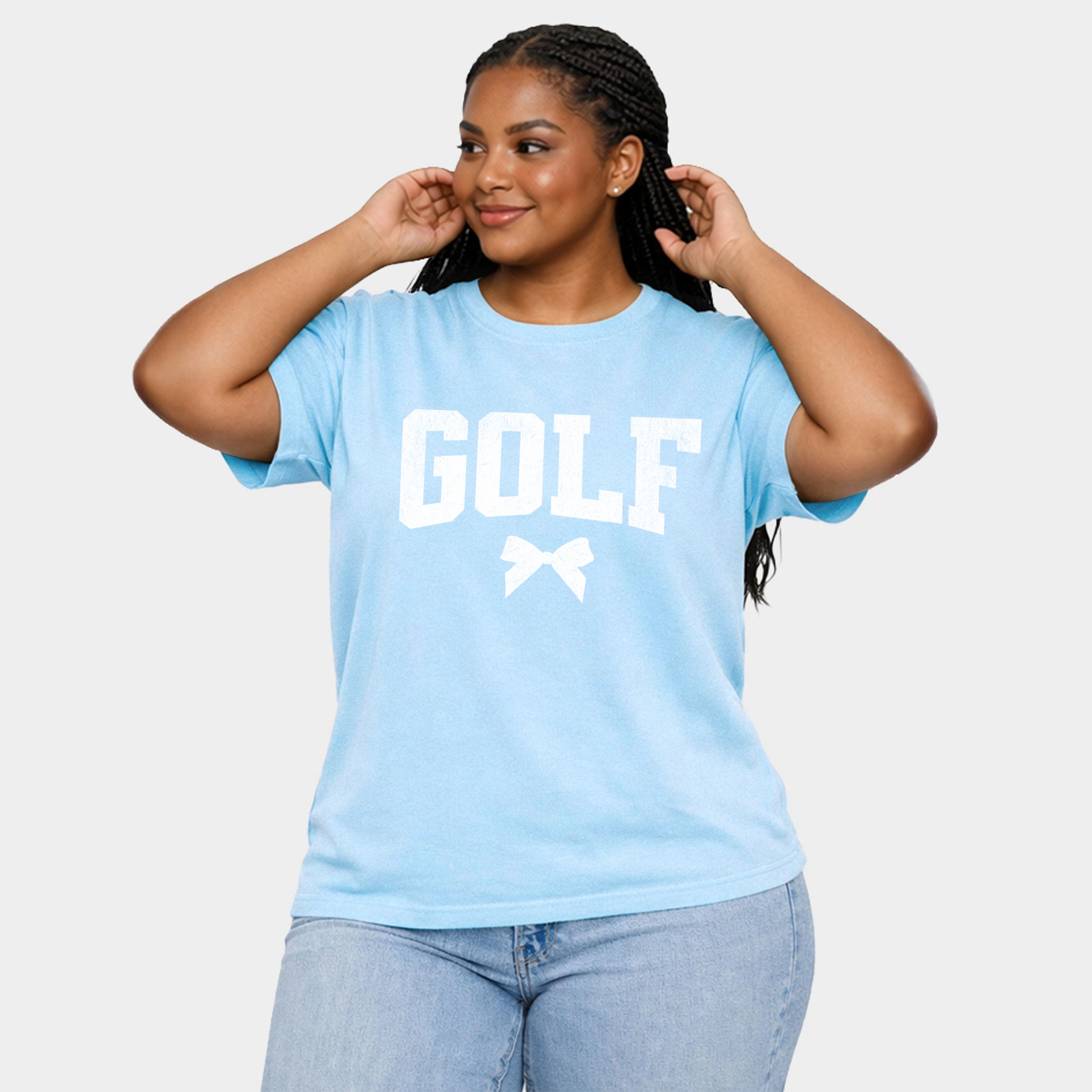 Simply Sage Market - Golf Arched Bow Women's Plus Sized Garment Dyed Graphic T-Shirt
