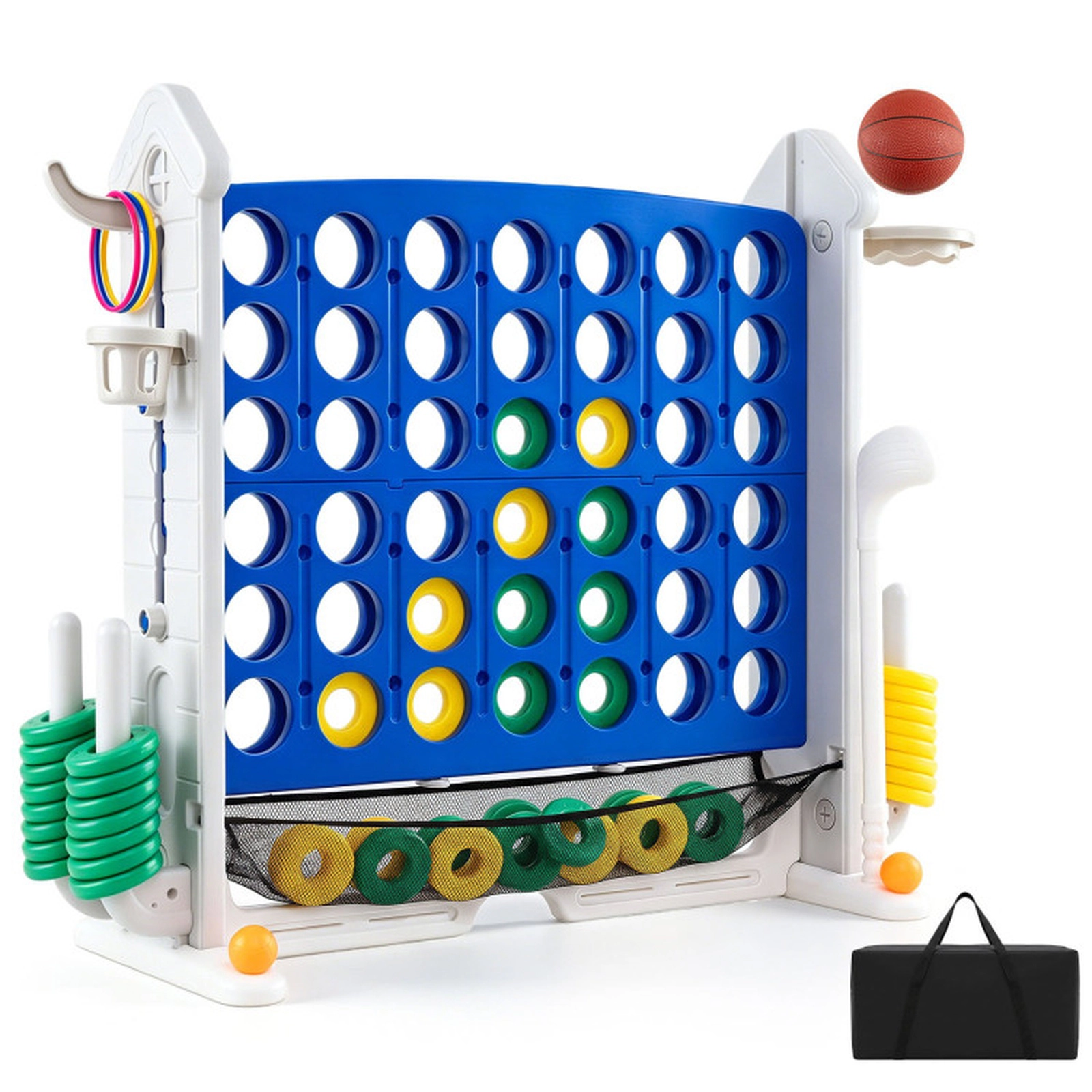SUGIFT Blue 4-in-1 Height Adjustable 4-to-Score Game with Mesh Net and Carrying Bag 35-in W 32-in to 38.5-in H