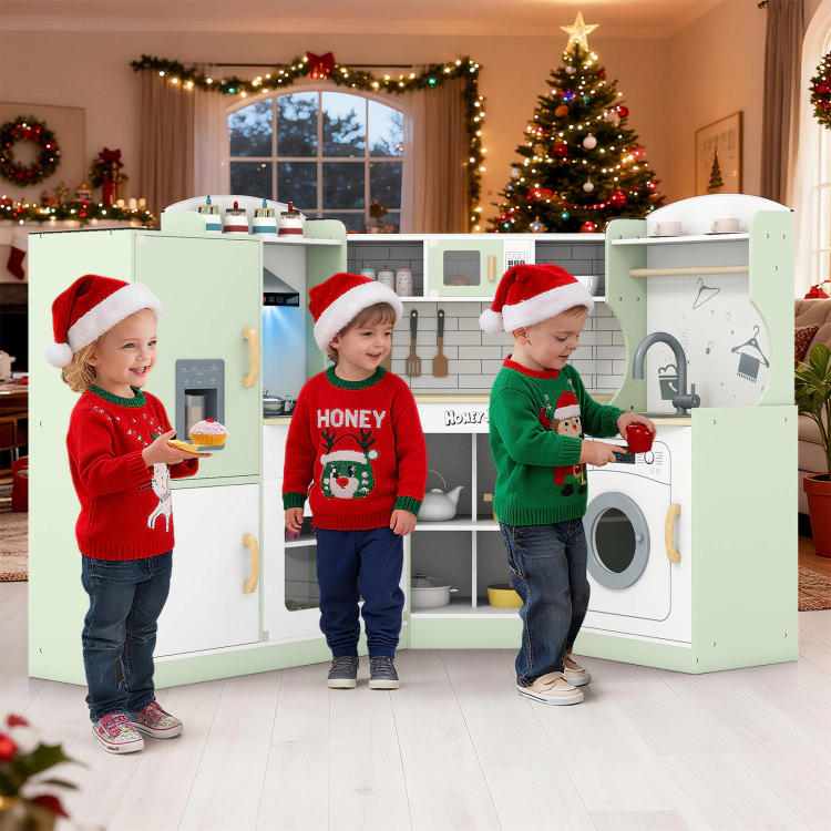 Hivvago Corner Kids Play Kitchen with Washing Machine and Ice Maker Gift for Boys Girls