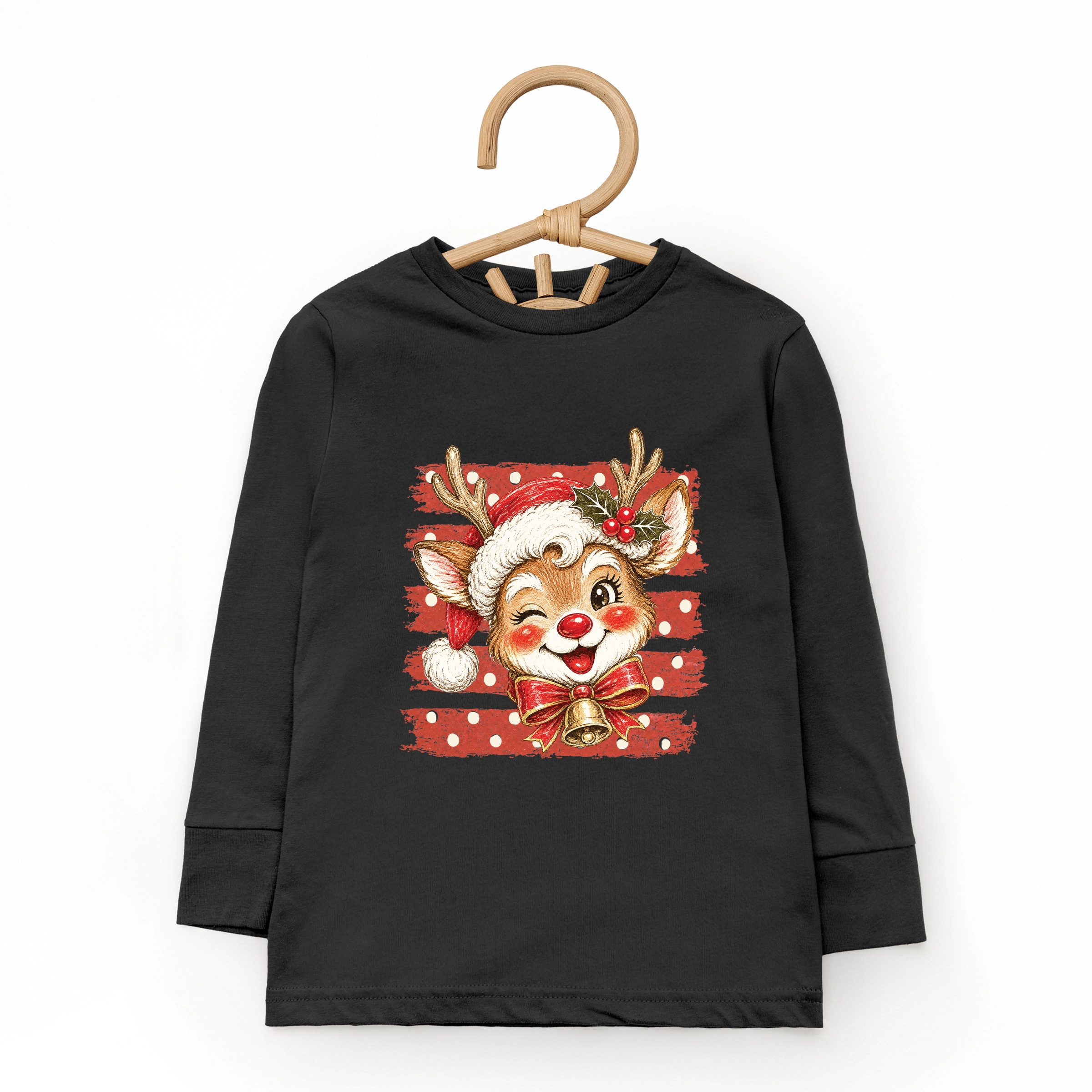 The Juniper Shop - Toddler Long Sleeve Graphic Tee Reindeer Stripes and Polka Dots