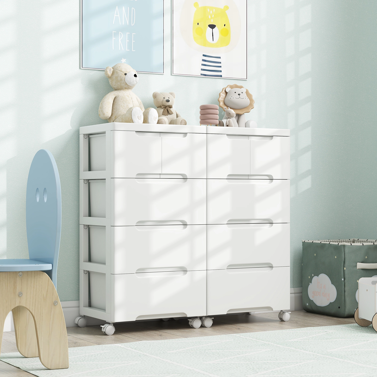SUGIFT White Universal Wheels and Cabinet Top 5-Drawer Rolling Storage Cart