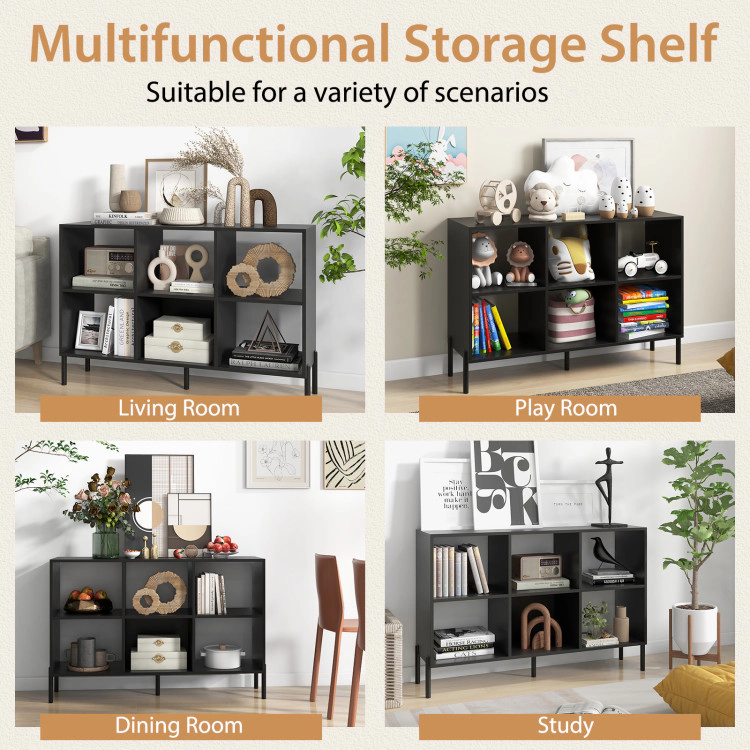 Hivvago Open 3-Tier Bookcase with Six Storage Compartments and Metal Frame Support