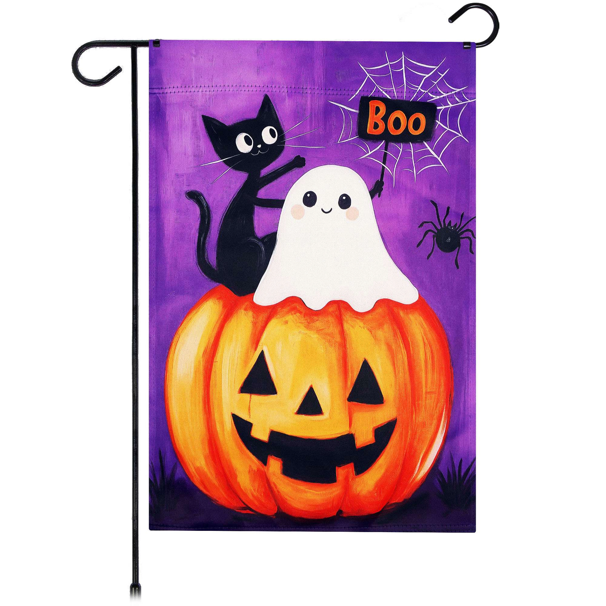 G128 Halloween Ghost Cat Pumpkin Garden Flag 12x18 Double-Sided Outdoor Yard Decoration
