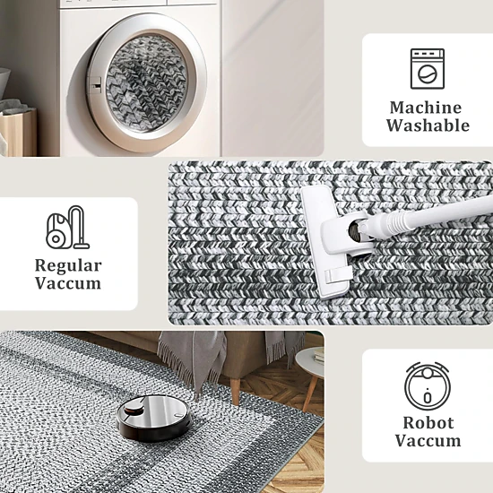 BebreezChic Multi-Border Area Rug, Machine Washable Non-Slip Carpet ...