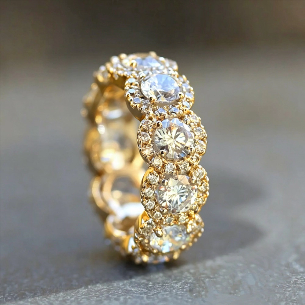 Wardrobe Whimsy Women Halo Cubic Zirconia Eternity Band Ring Stackable Sparkling Wedding Anniversary Promise