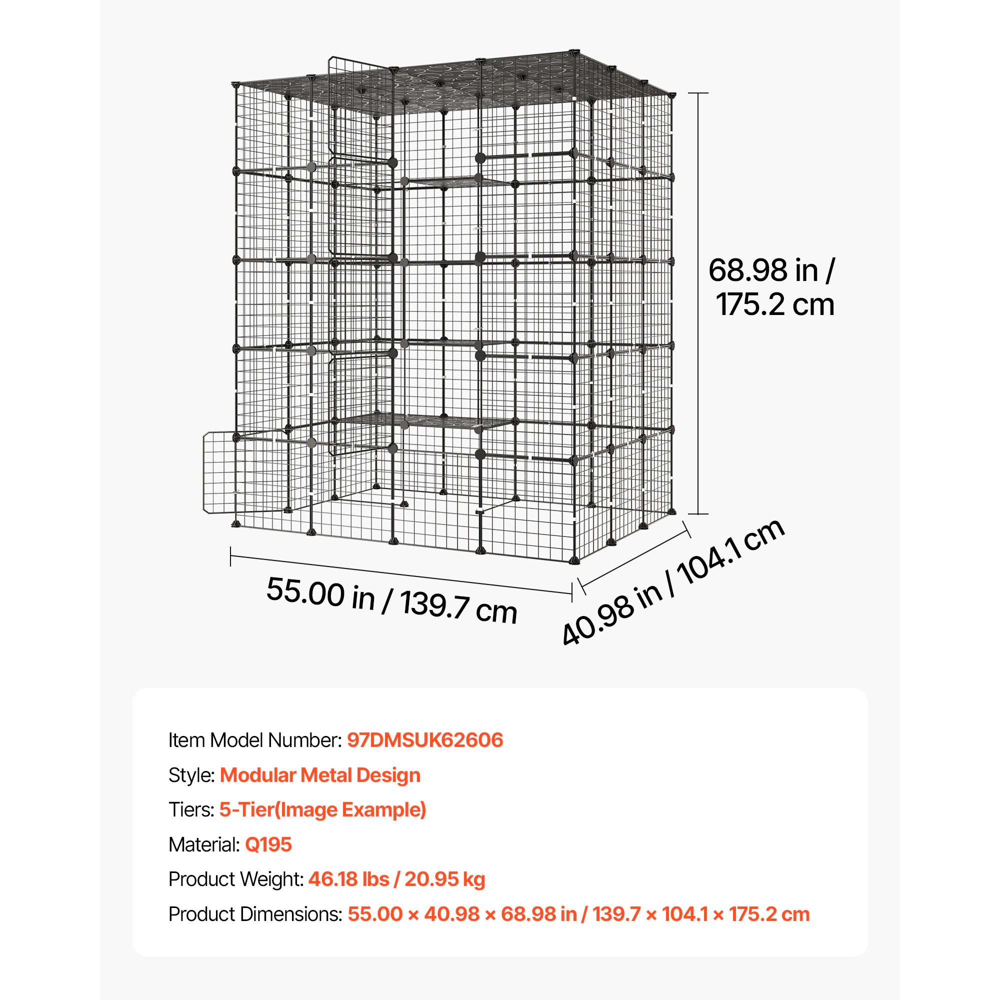 HONGGE Cat Cage Large DIY Cat Playpen Indoor Enclosure Detachable Metal Wire Kennel Crate with Exercise Place for Cats