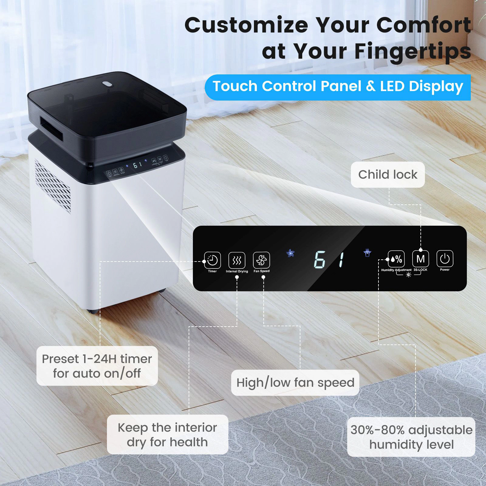 SlickBlue Dehumidifier for Basement, Large Room Humidity Control with Drain Hose