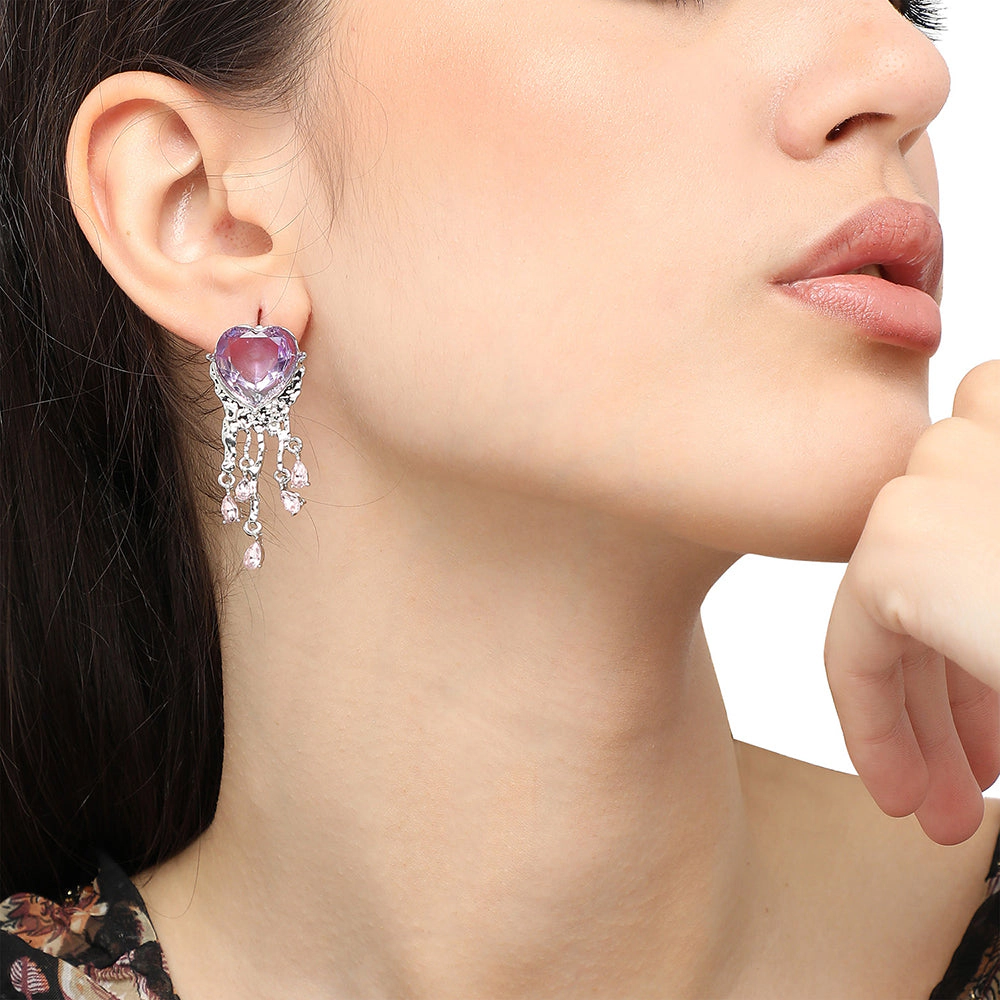 SOHI Women's Heart-Stone Drop Earrings