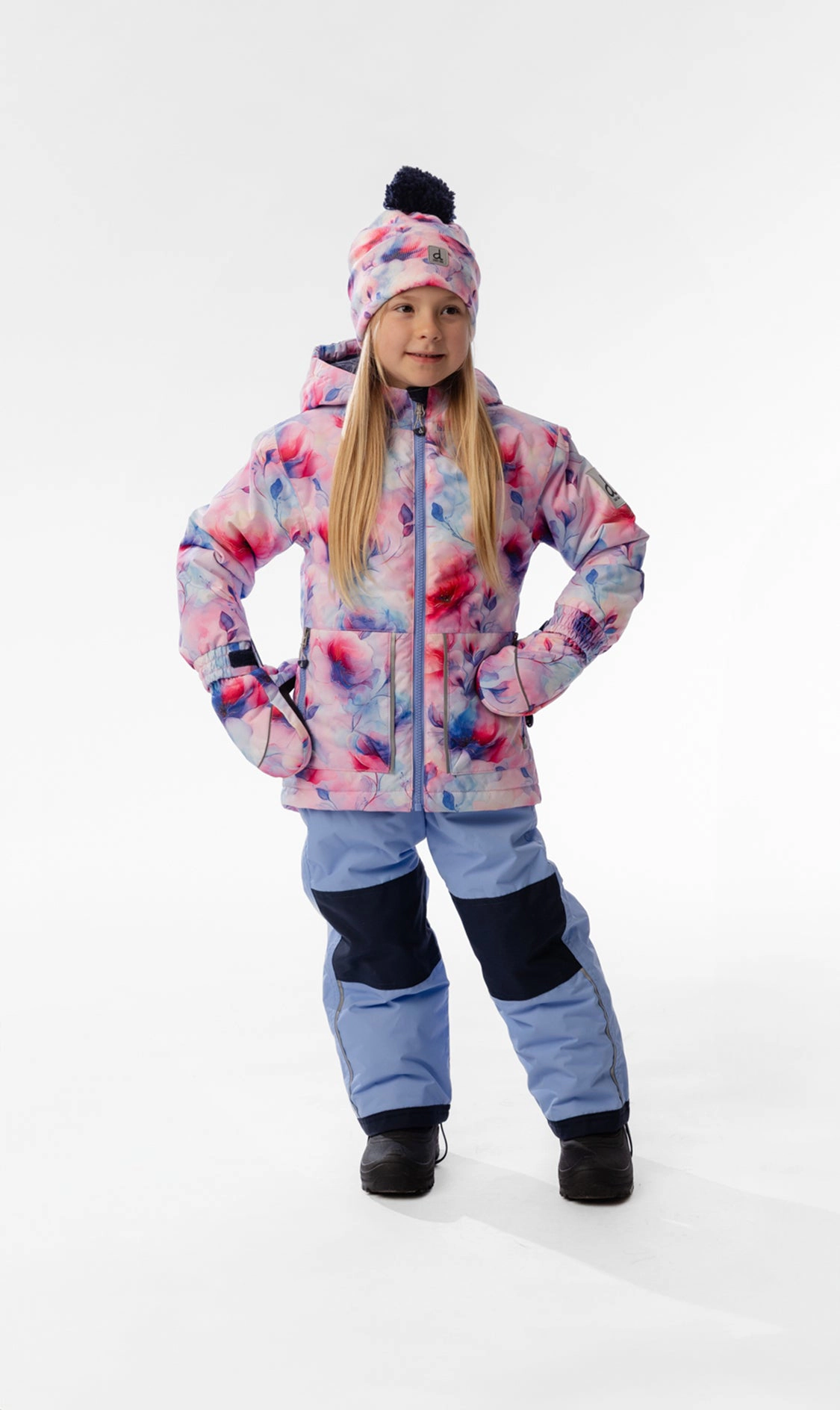 Deux par Girls Flower Print Lightweight Two Piece Snowsuit with Hooded Jacket and Snow Pants