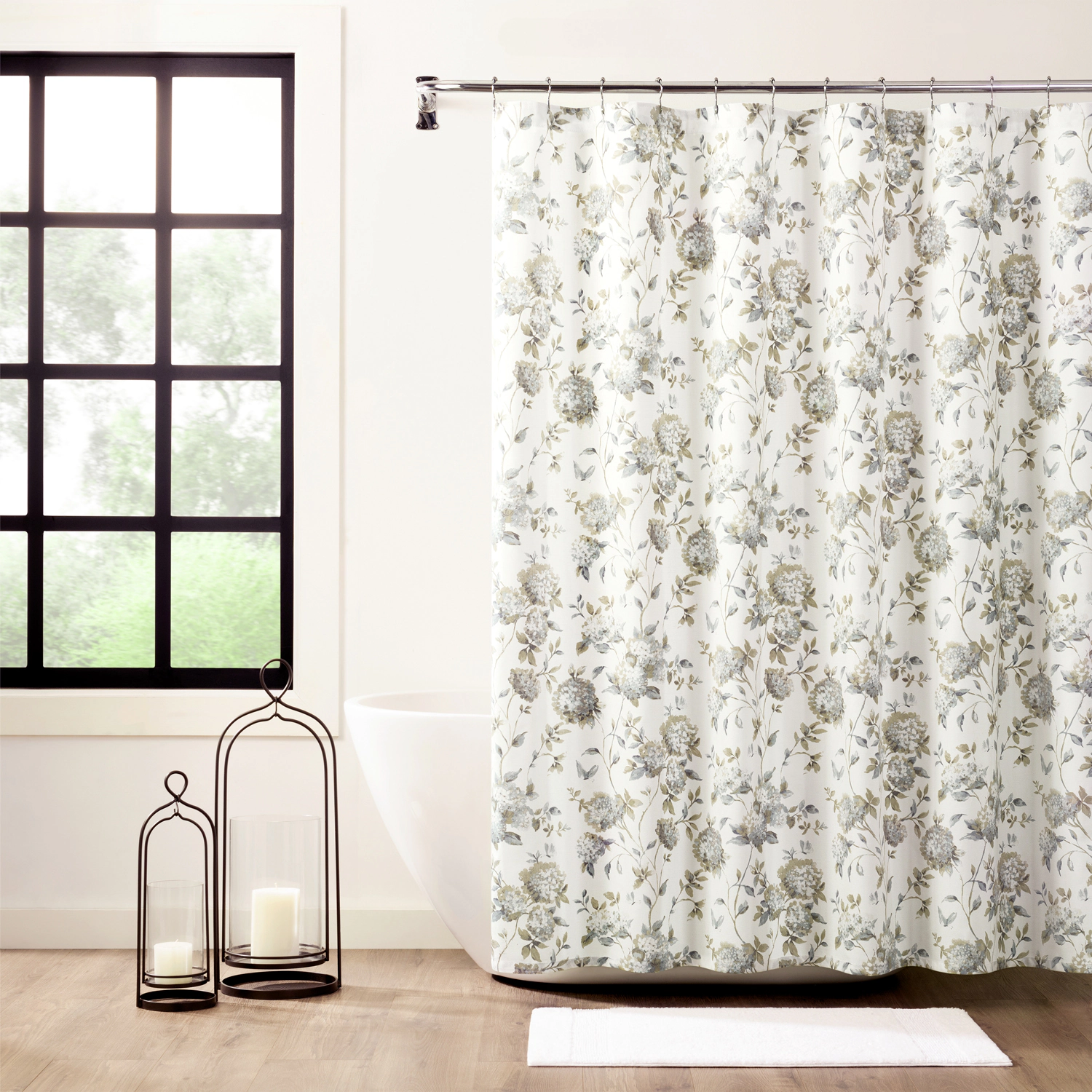 Ellis Curtain 48% Cotton 52% Polyester Traditional Hydrangea Pattern Abigail Shower Curtain 72 x 72 Porcelain
