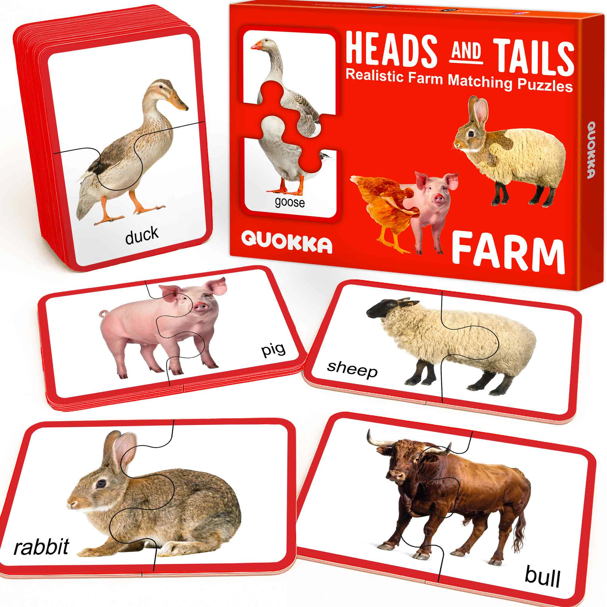 QUOKKA Self-Correcting Matching Puzzles for Toddlers, 32-Piece Memory Game, Animals & Food, Ages 1+