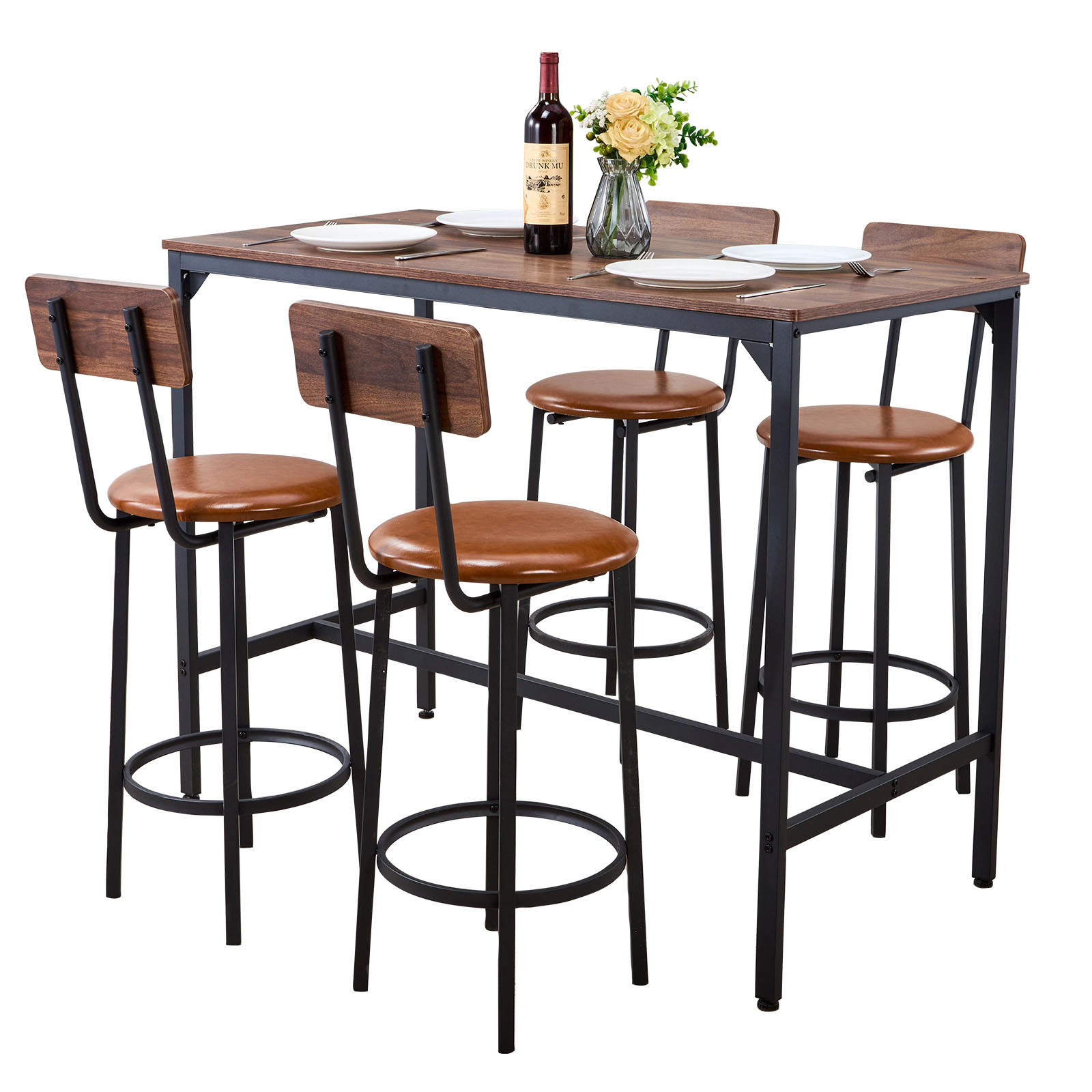 HONGGE Bar Tables with Rounded Edge Design for Living Room Dining Room Kitchen Black