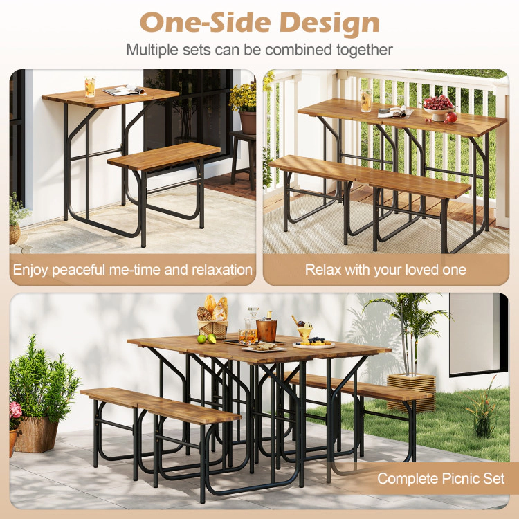 Hivvago Acacia Wood Patio Table Bench Set One-Side Picnic Table And Seat